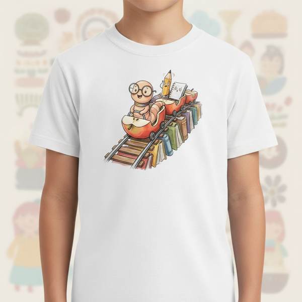 Kids Learning Train Tee - Whimsical Bookworm Education Shirt