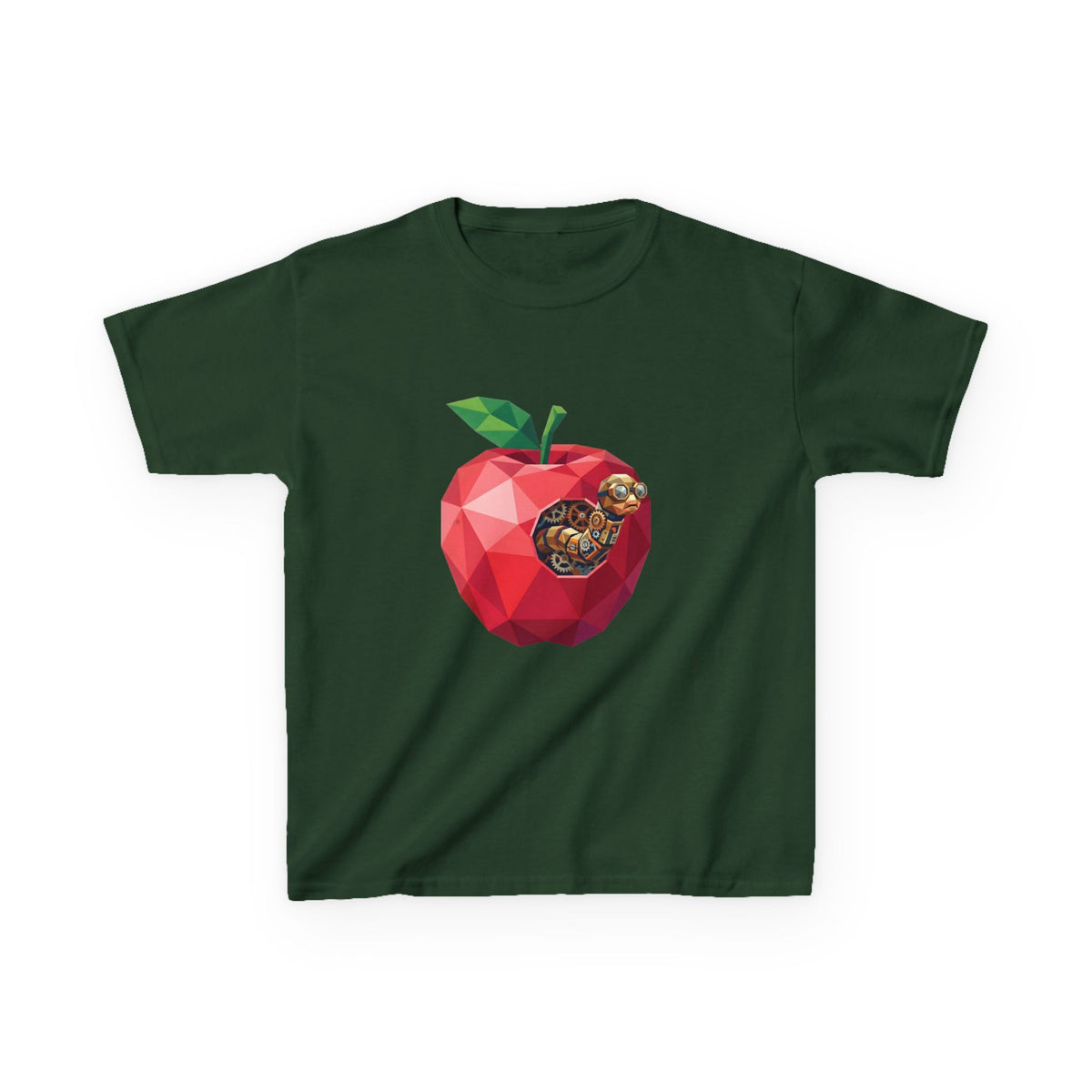 Kids Steampunk T-Shirt - Low Poly Geometric Mechanical Apple Worm