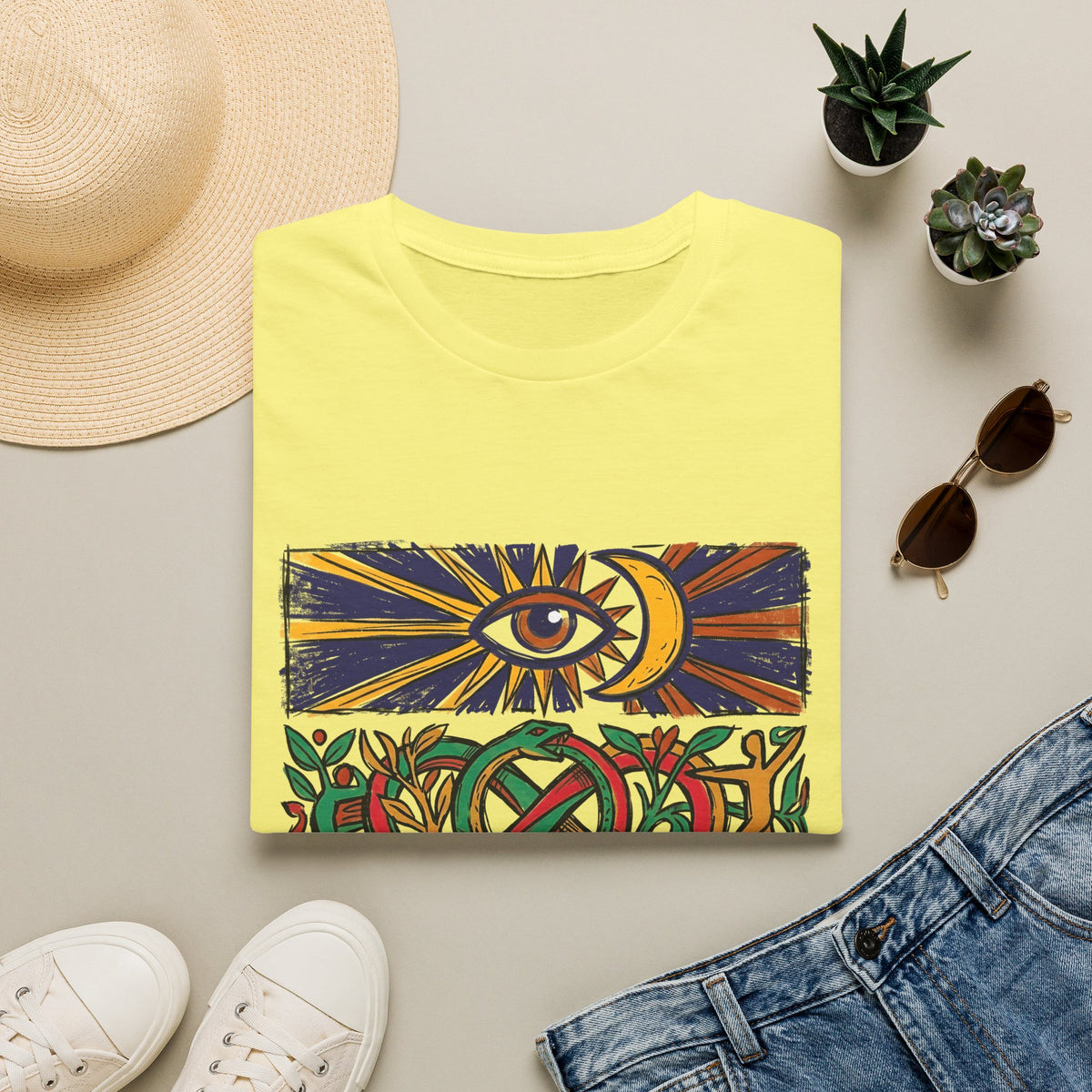 Unisex T-Shirt - Cosmic Folk Art Eye & Snake | Spiritual Nature