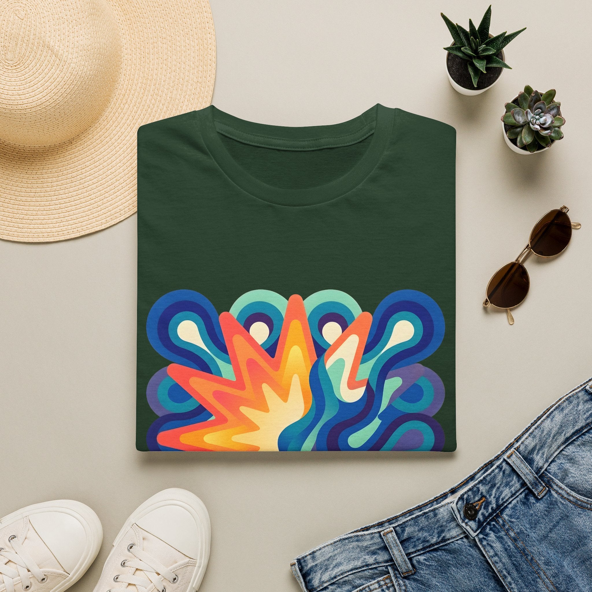 Abstract T-Shirt - Psychedelic Starburst Graphic Tee | Dynamic Blue