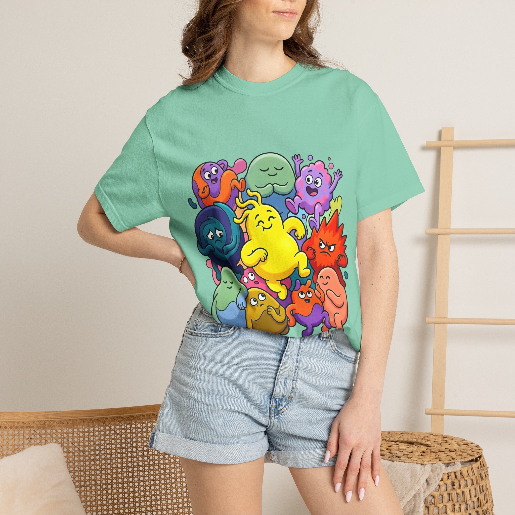 Unisex Garment-Dyed T-Shirt - Diverse Emotional Cartoon Creatures