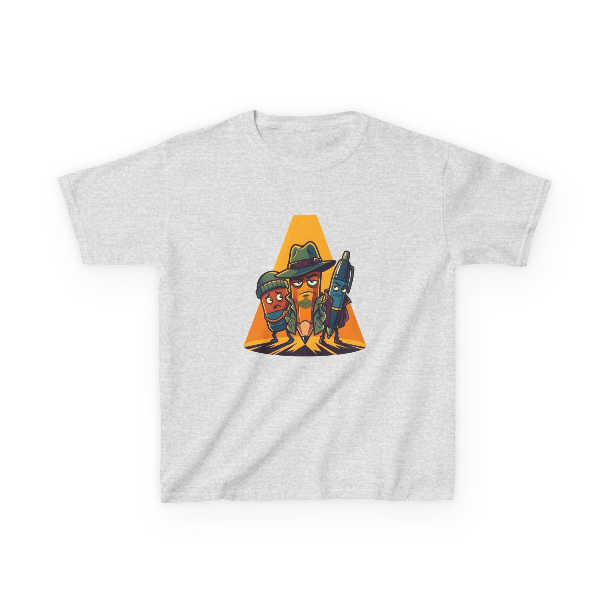 Kids Tee - Noir Stationery Detective Team | Cartoon Comic Style