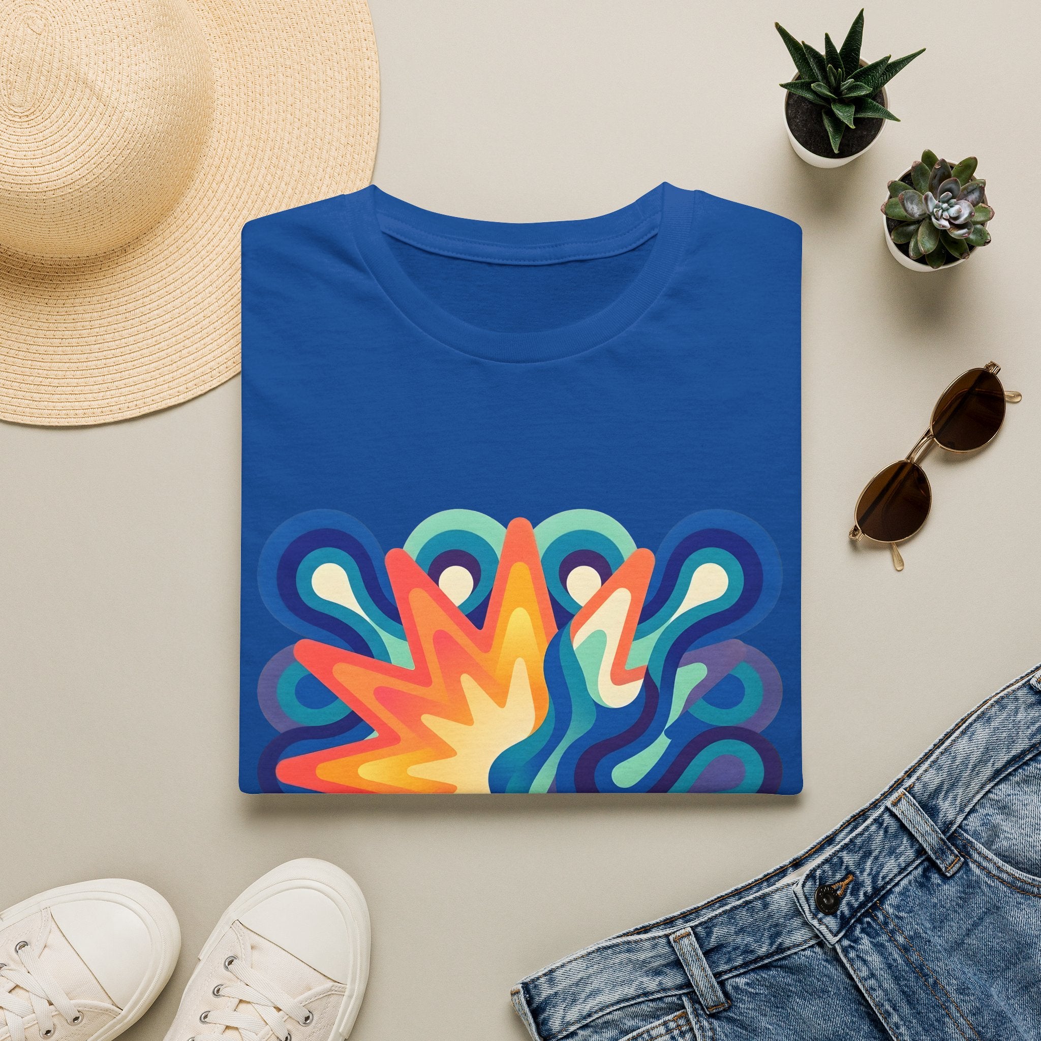 Abstract T-Shirt - Psychedelic Starburst Graphic Tee | Dynamic Blue