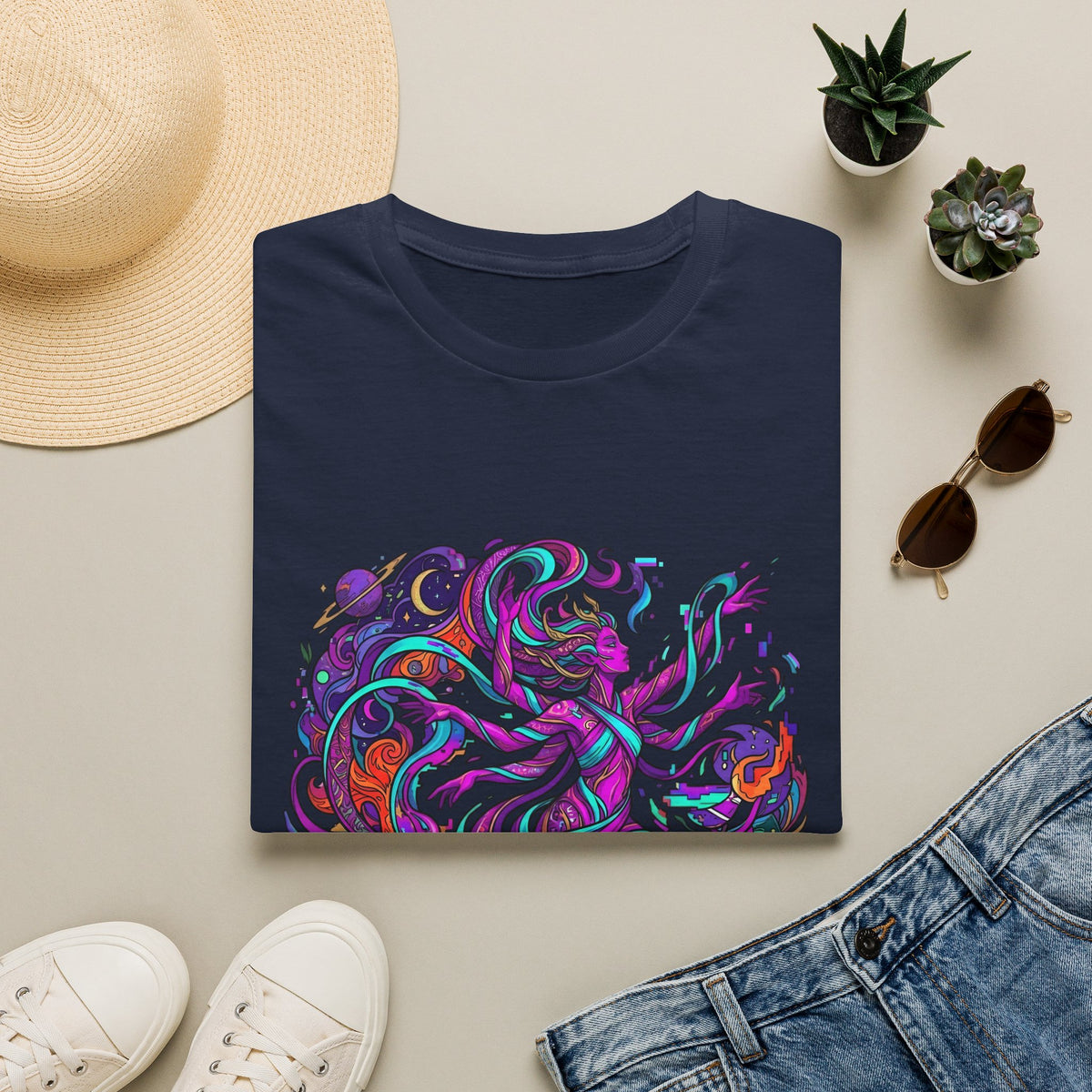 T-Shirt - Vibrant Psychedelic Cosmic Goddess Spiritual Flow