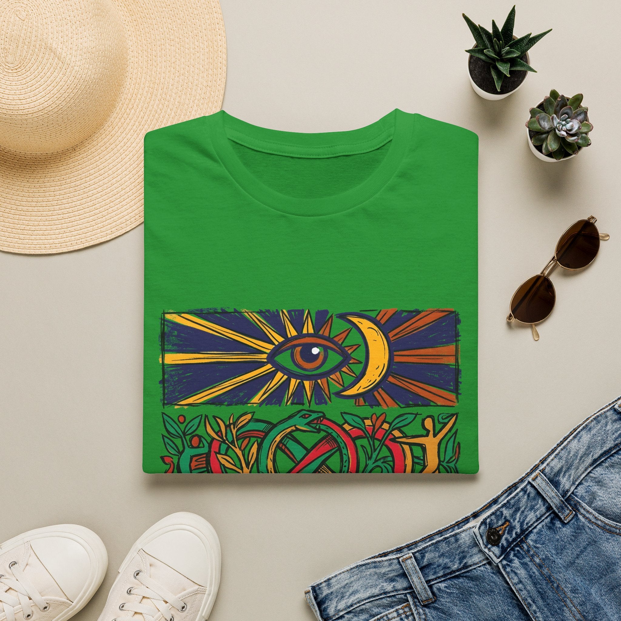 Unisex T-Shirt - Cosmic Folk Art Eye & Snake | Spiritual Nature