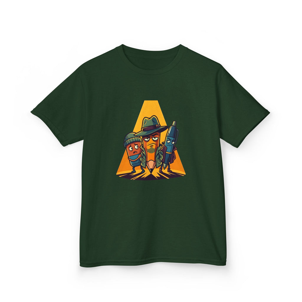 Kids Tee - Noir Stationery Detective Team | Cartoon Comic Style