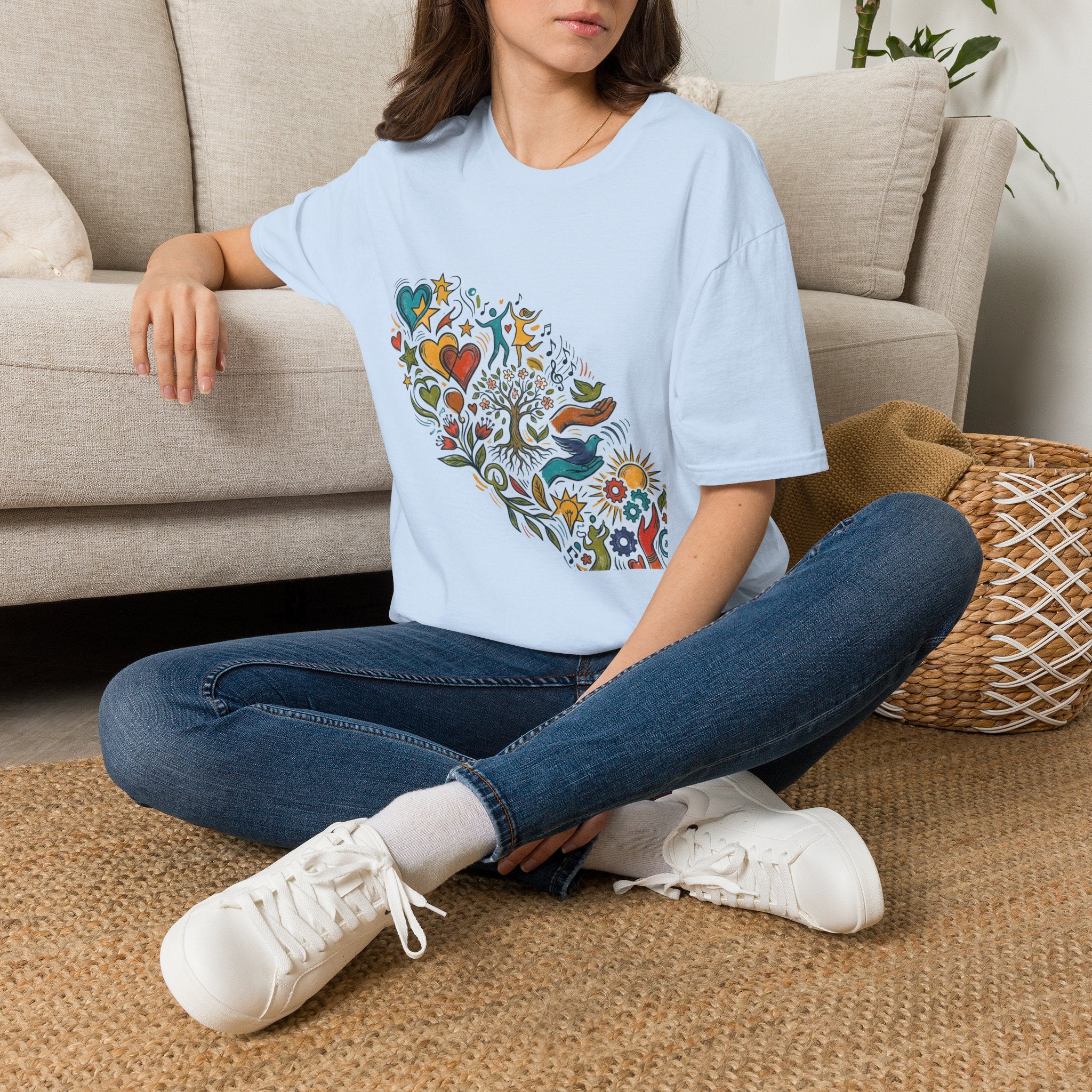 Unisex T-Shirt - Groovy Folk Art Love & Peace | Vibrant Community