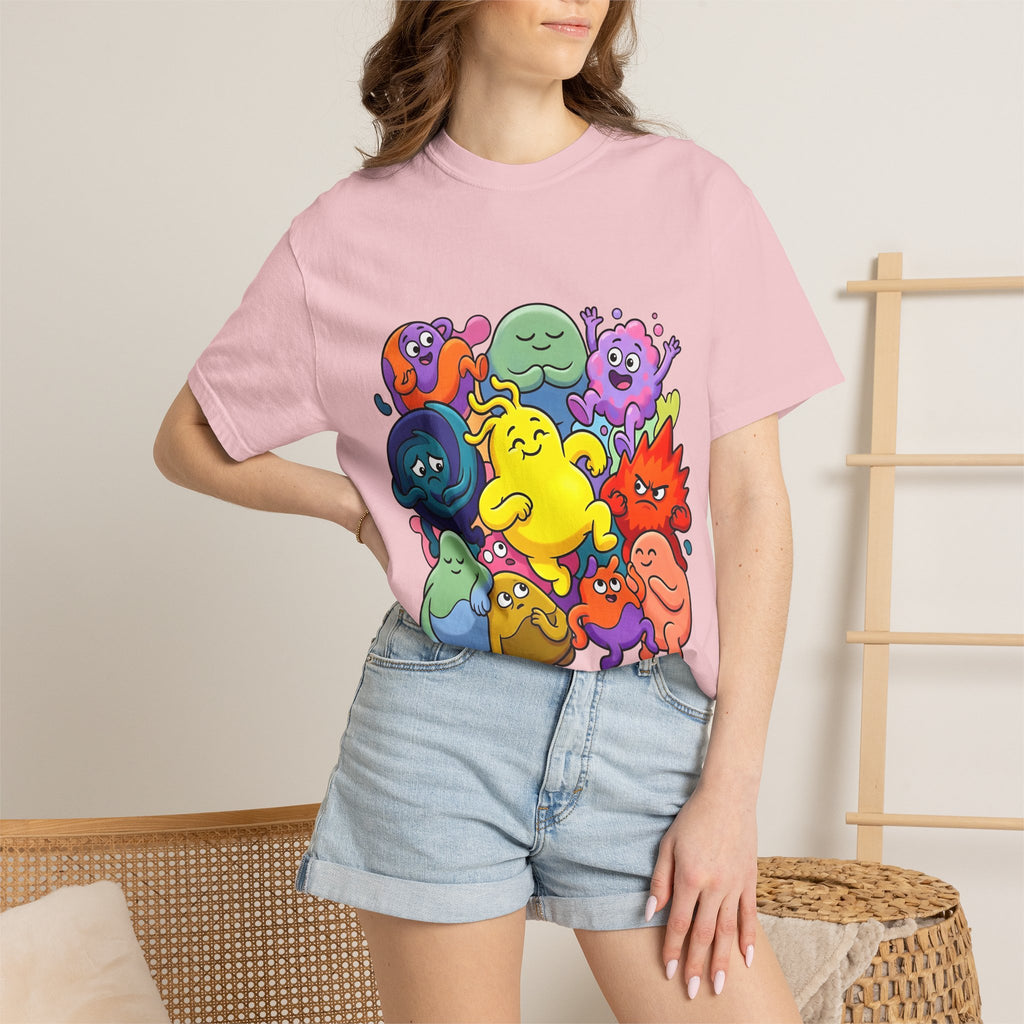 Unisex Garment-Dyed T-Shirt - Diverse Emotional Cartoon Creatures