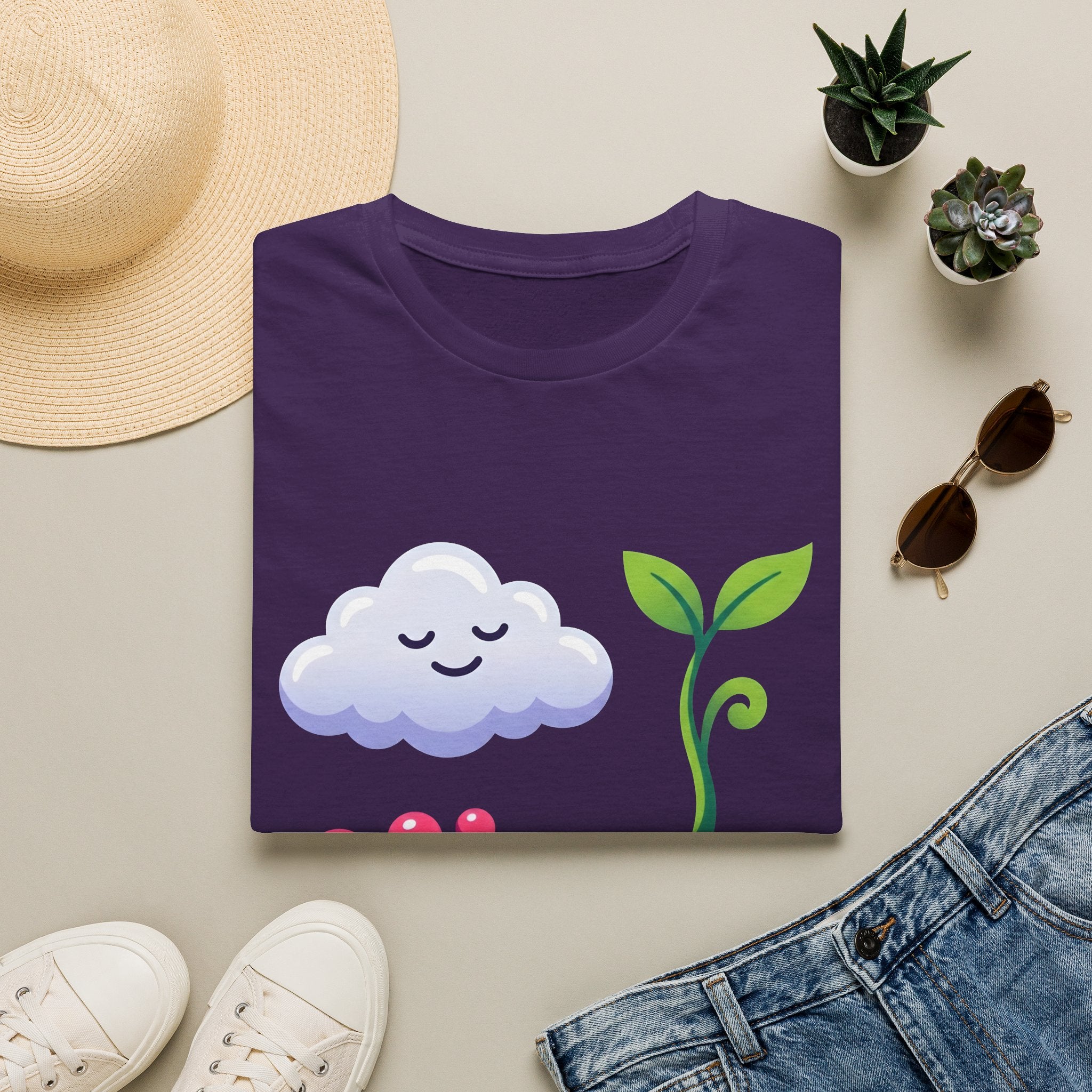 Cute Nature T-Shirt - Whimsical Cloud Sprout Wave Design | Unisex