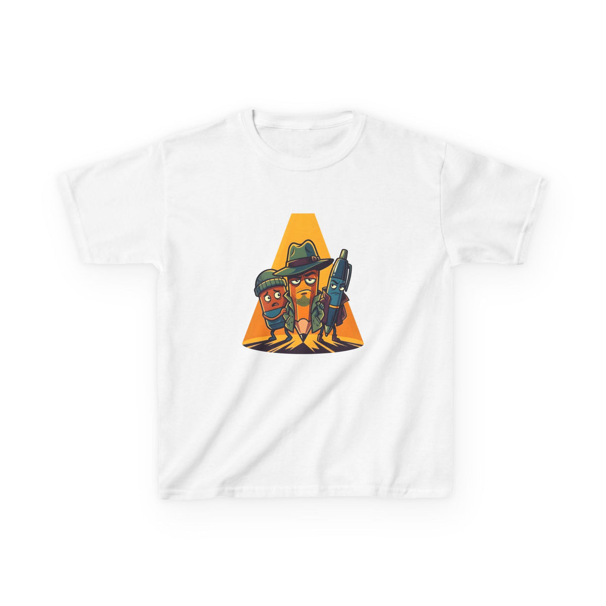 Kids Tee - Noir Stationery Detective Team | Cartoon Comic Style