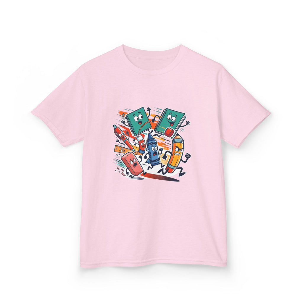 Kids Back to School Tee - Playful School Supplies Cartoon