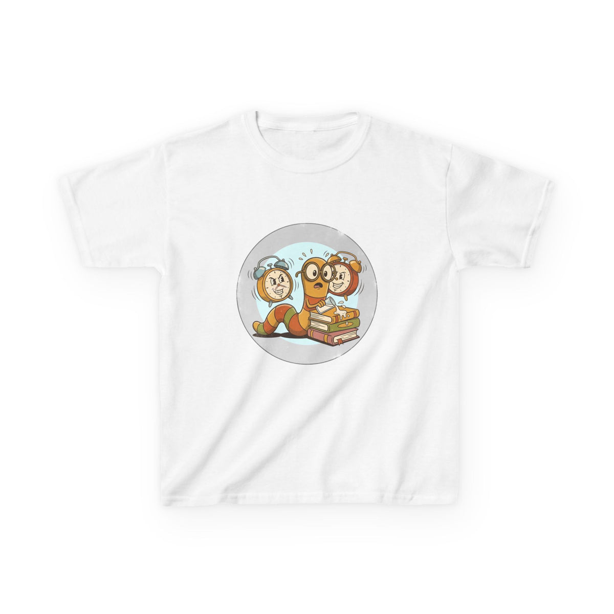 Kids Bookworm Tee - Cartoon Worm Studying Books | Back to School