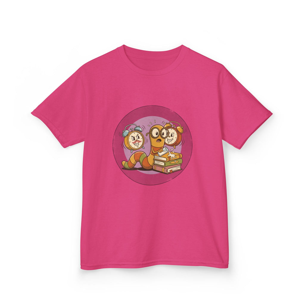 Kids Bookworm Tee - Cartoon Worm Studying Books | Back to School