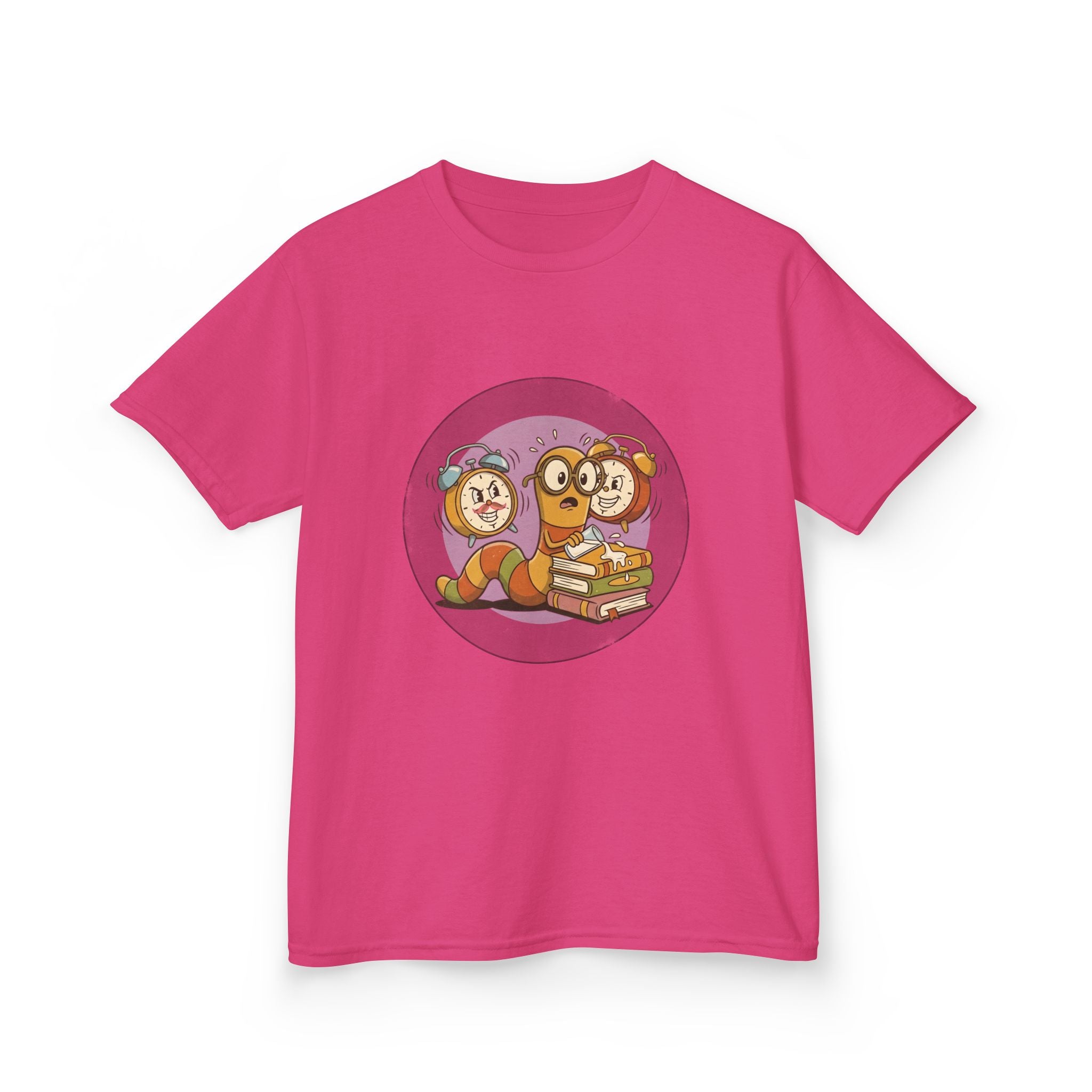 Kids Bookworm Tee - Cartoon Worm Studying Books | Back to School