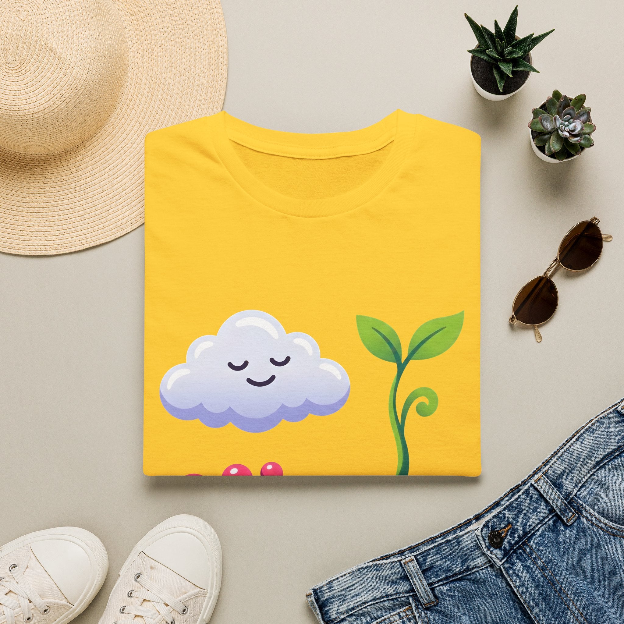 Cute Nature T-Shirt - Whimsical Cloud Sprout Wave Design | Unisex