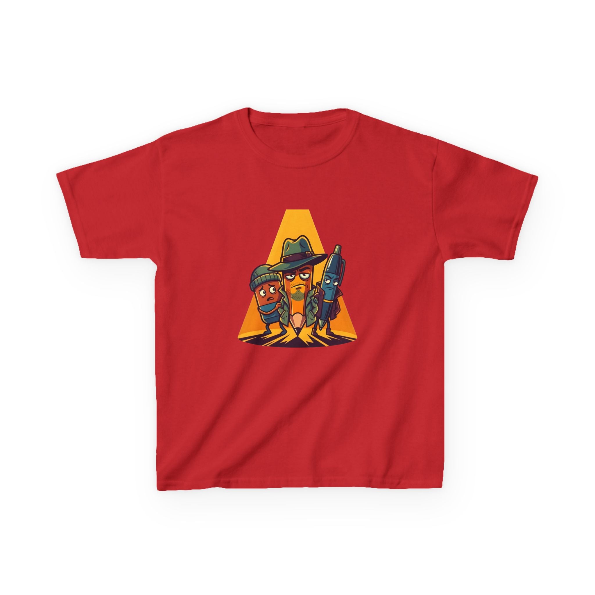 Kids Tee - Noir Stationery Detective Team | Cartoon Comic Style