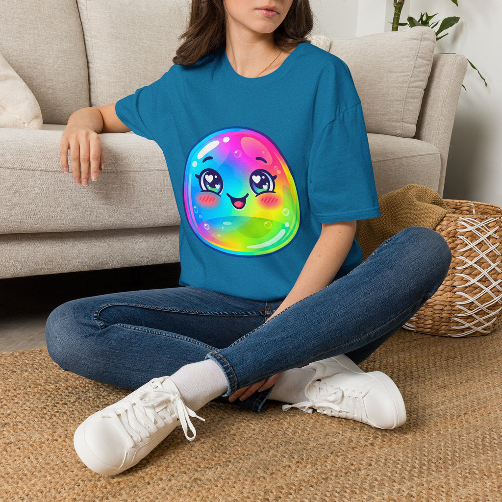 Unisex Kawaii T-Shirt - Happy Rainbow Blob Character Tee