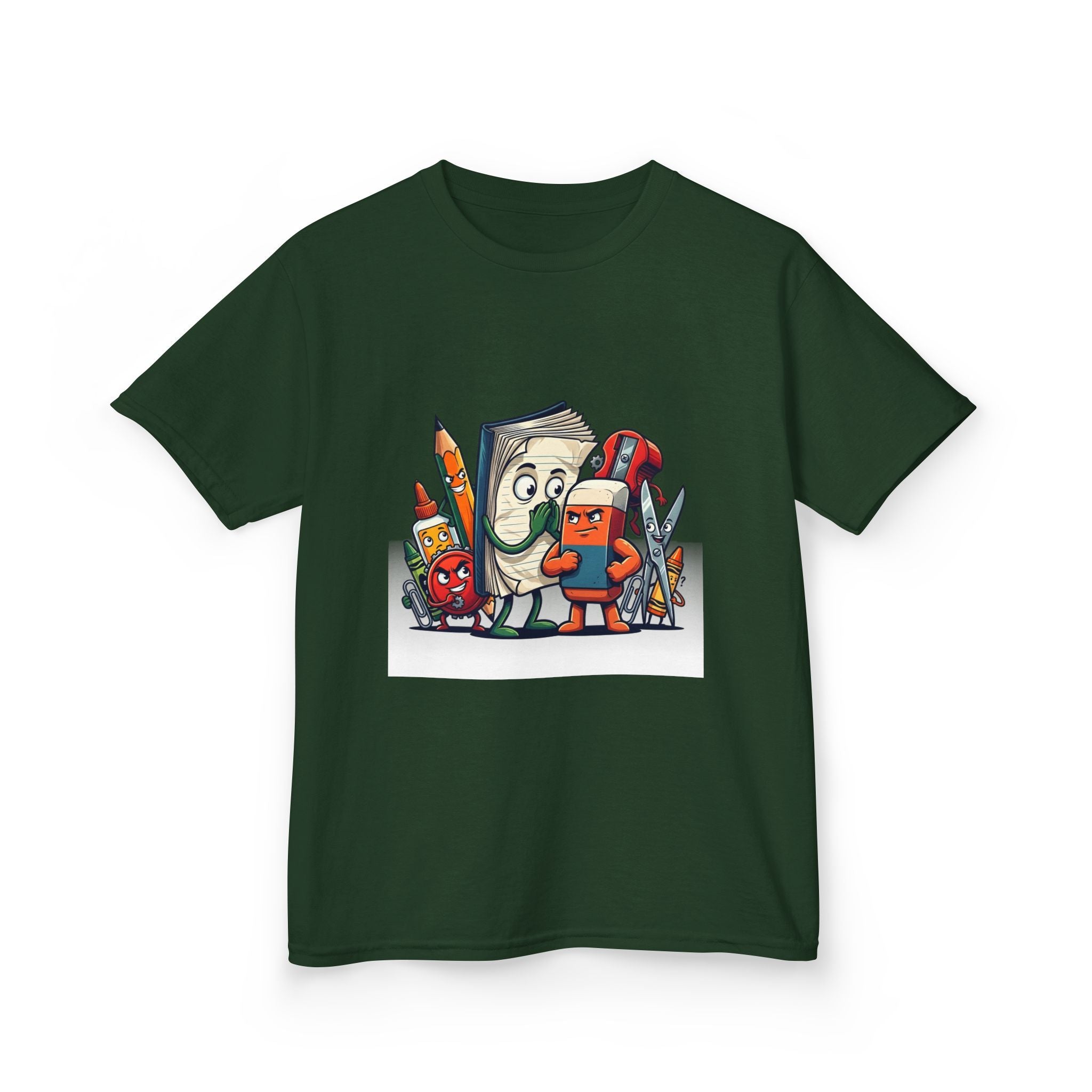 Kids Cartoon T-Shirt - Mischievous School Supplies & Stationery