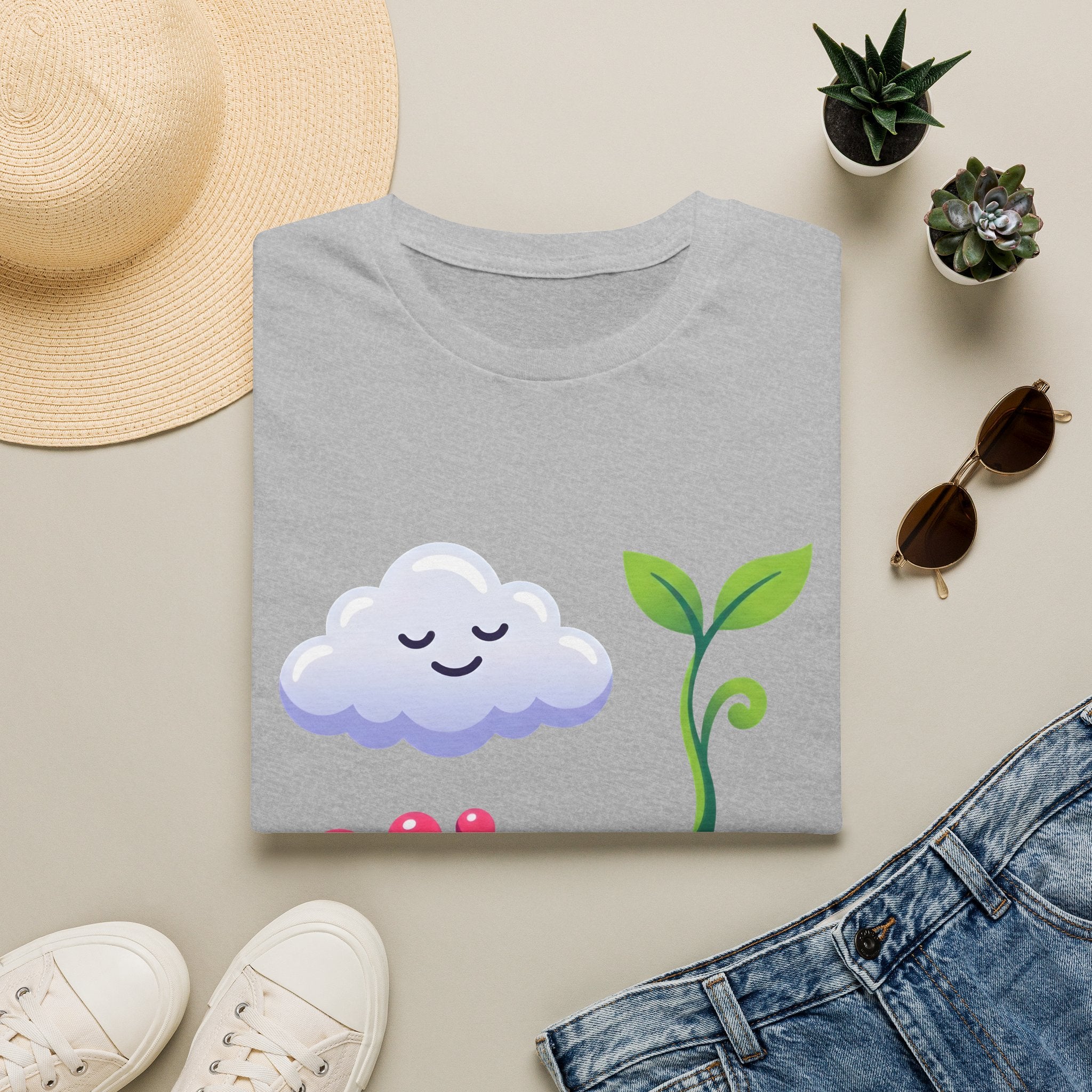 Cute Nature T-Shirt - Whimsical Cloud Sprout Wave Design | Unisex