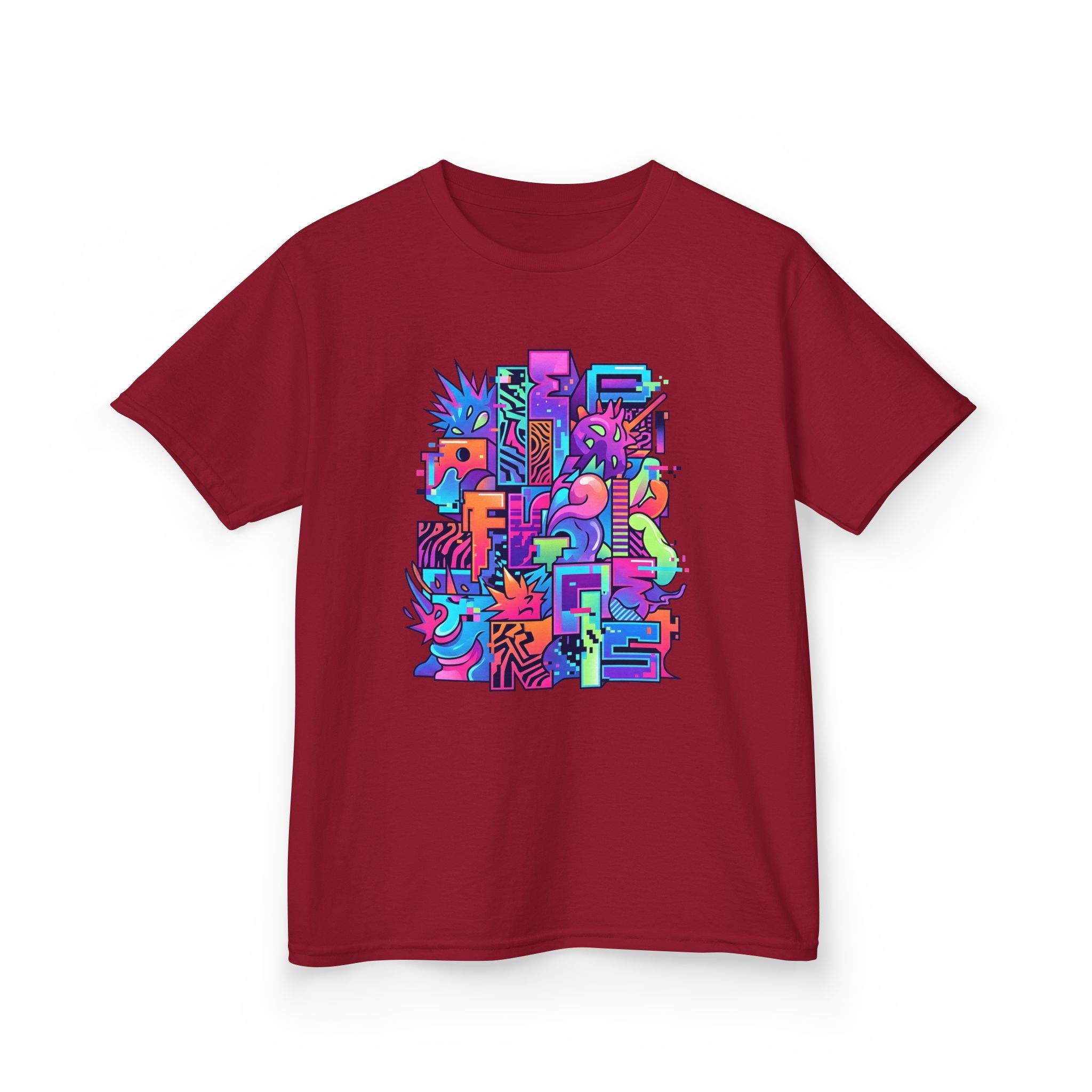 Kids Glitch Art Tee - FUNGUS Neon Cyberpunk Design | Retro