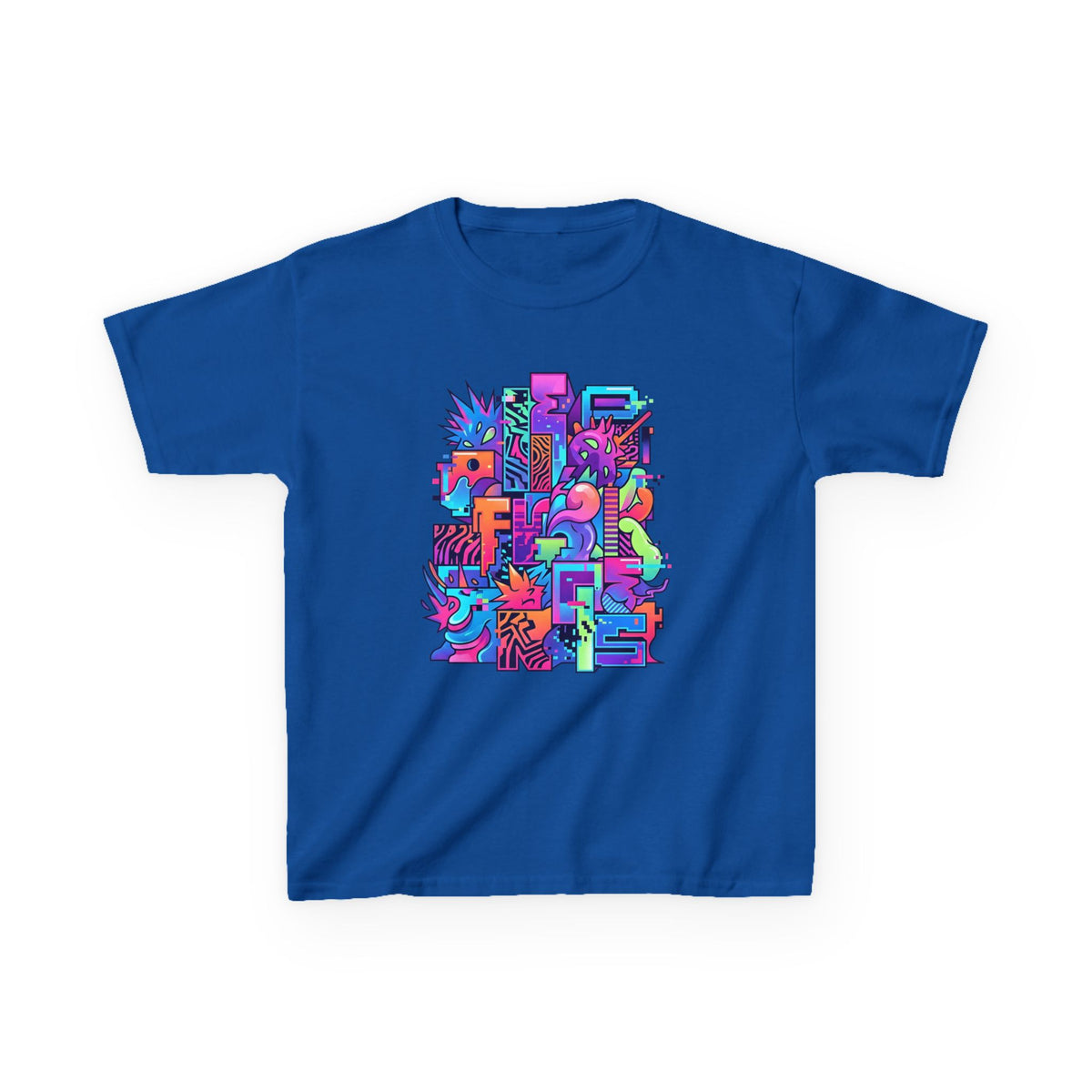 Kids Glitch Art Tee - FUNGUS Neon Cyberpunk Design | Retro