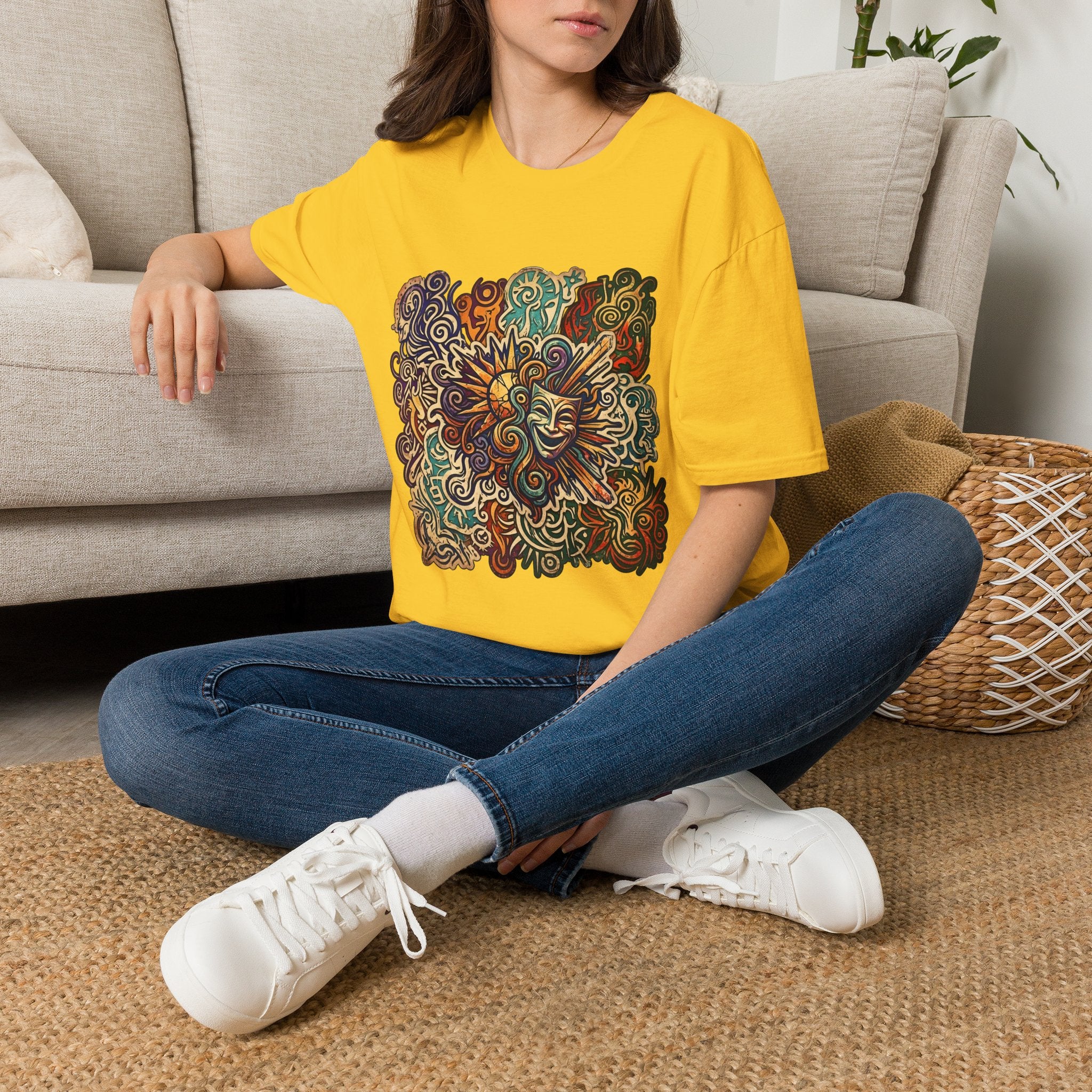 Unisex T-Shirt - Retro Psychedelic Theater Comedy Mask | Abstract Art