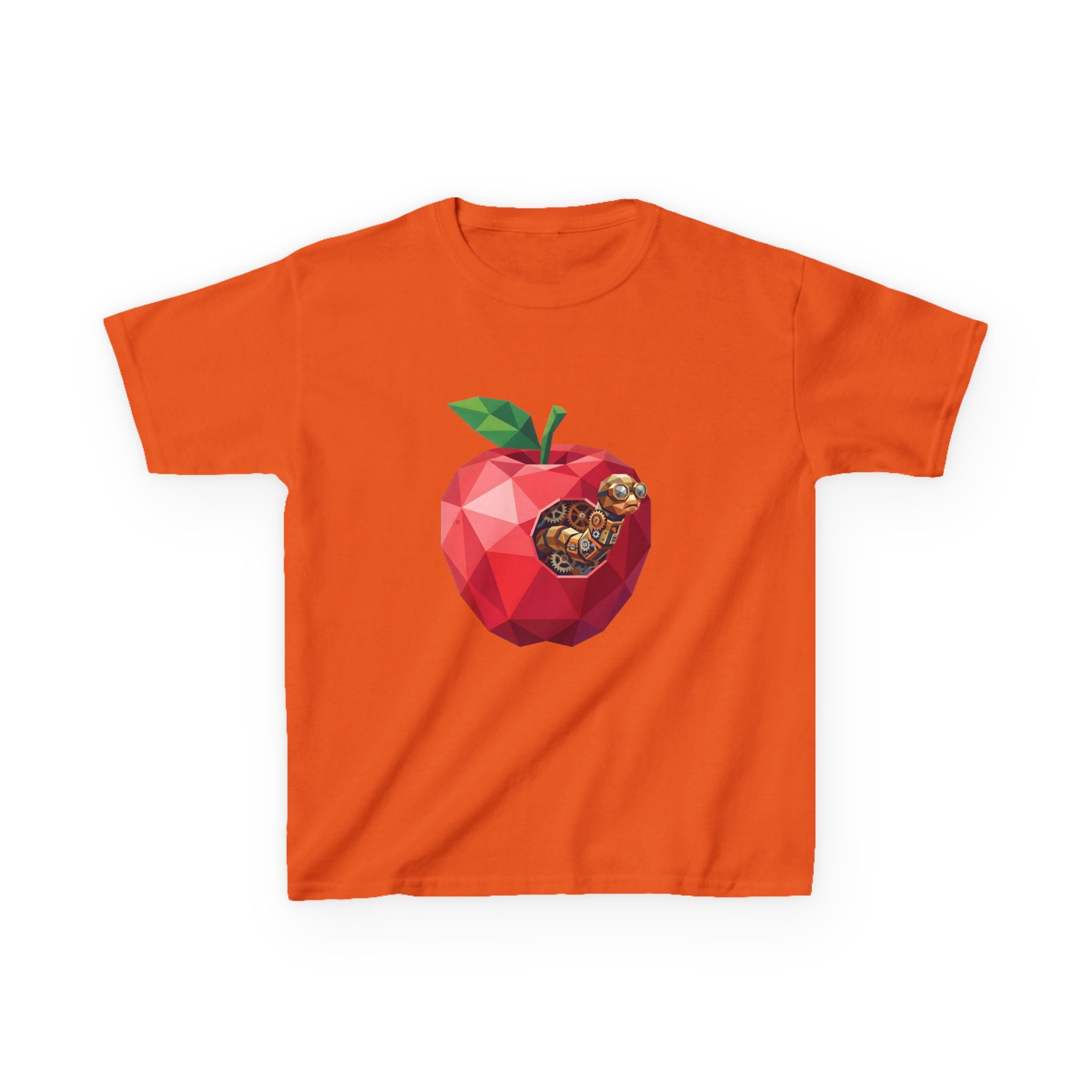 Kids Steampunk T-Shirt - Low Poly Geometric Mechanical Apple Worm