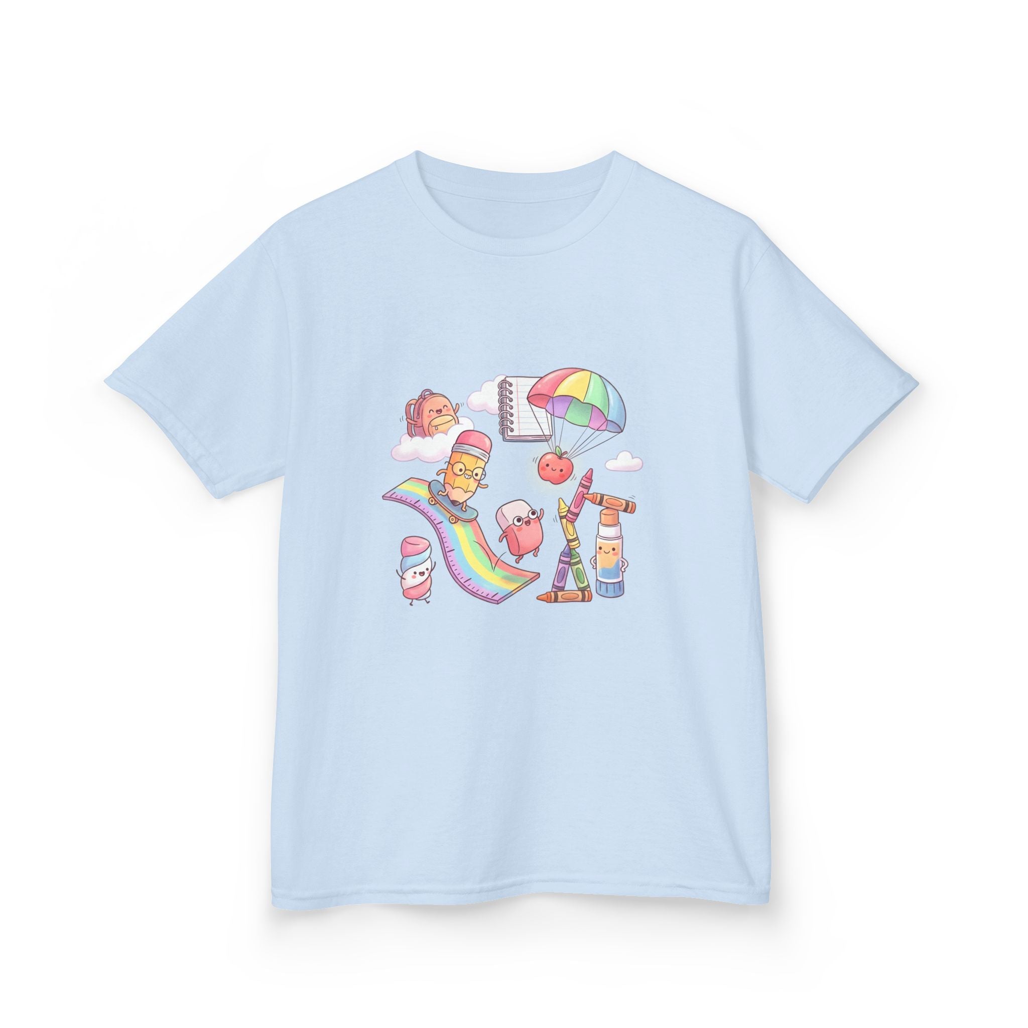 Kids Back to School Tee - Cute Faces School Supplies | Rainbow 2026