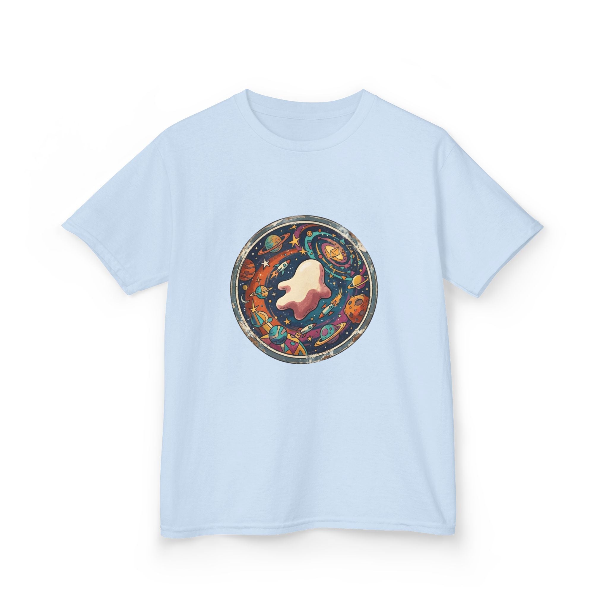 Kids T-Shirt - Whimsical Space Ghost & Planets | Retro Adventure