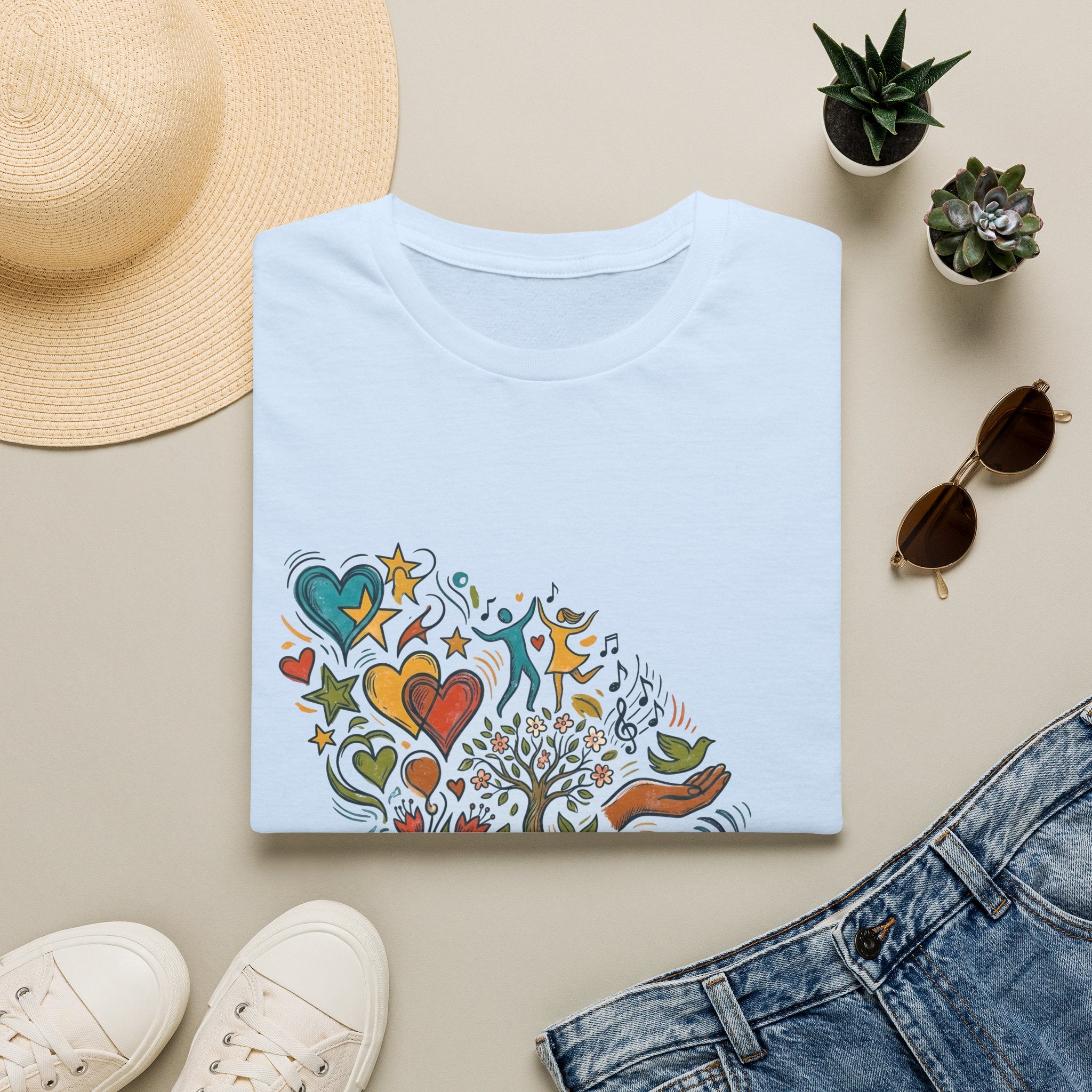 Unisex T-Shirt - Groovy Folk Art Love & Peace | Vibrant Community