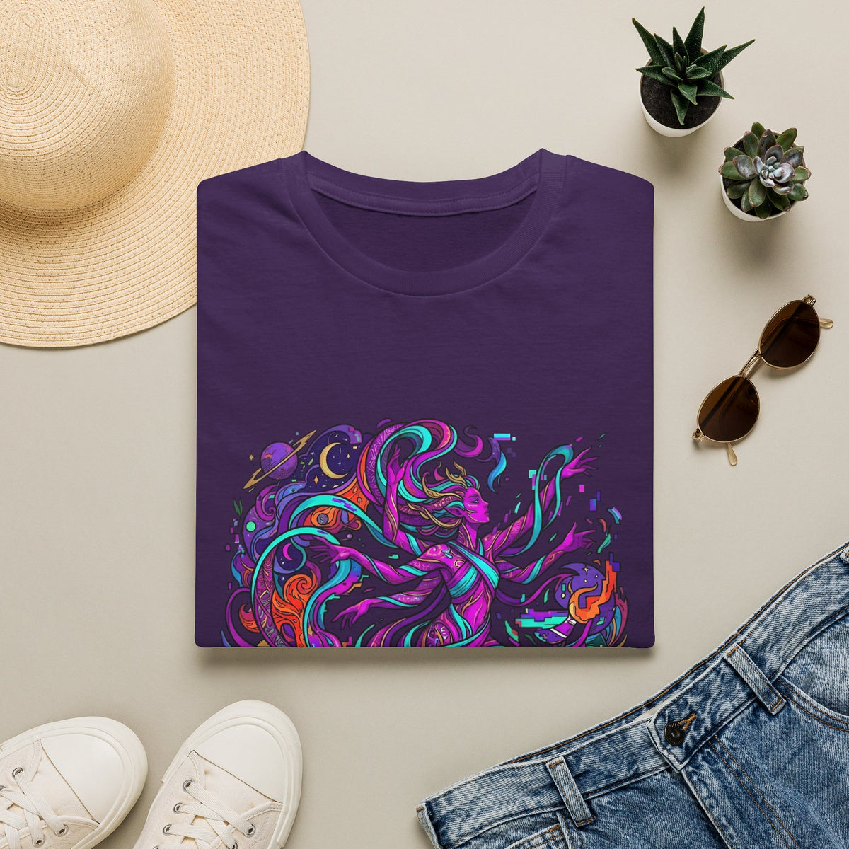 T-Shirt - Vibrant Psychedelic Cosmic Goddess Spiritual Flow