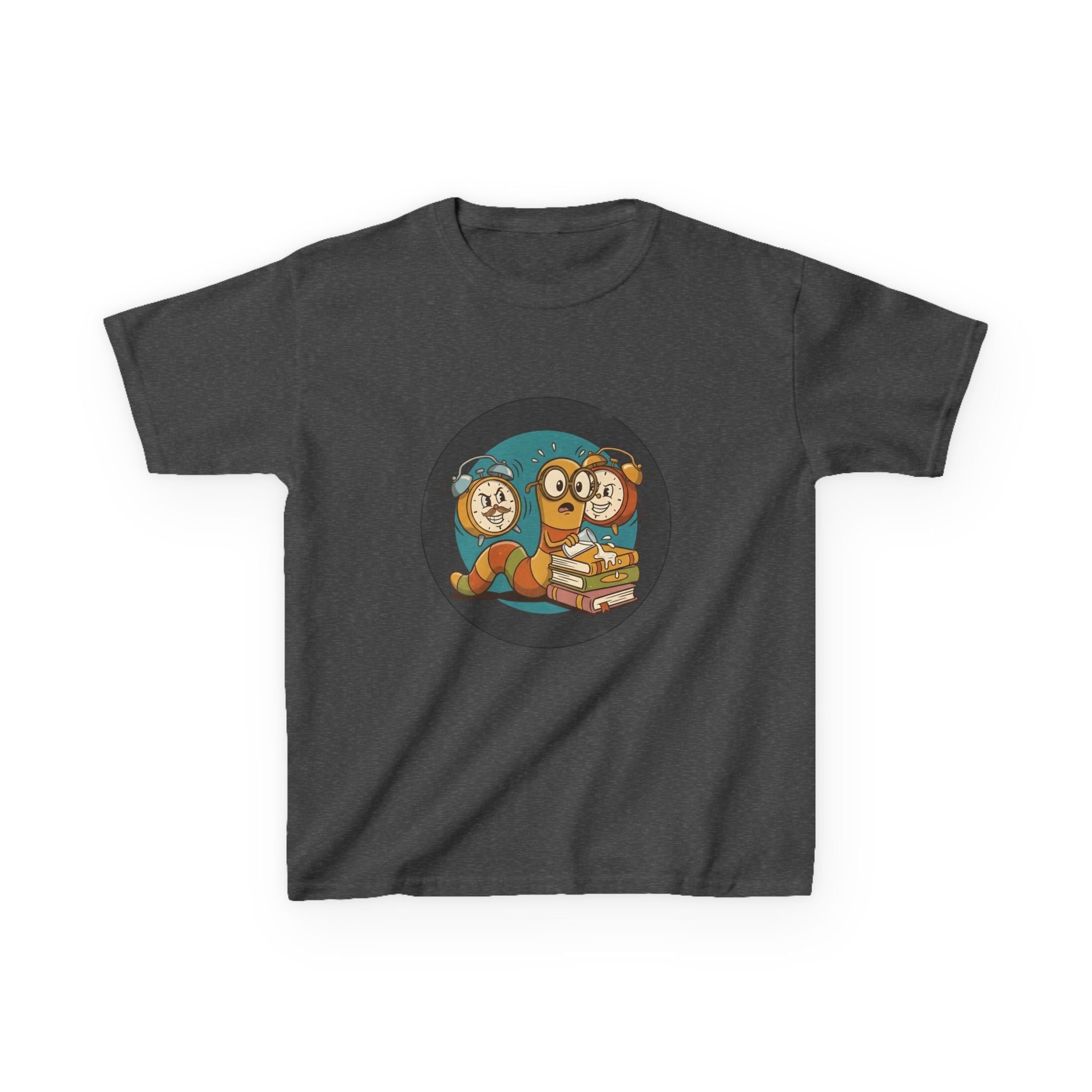 Kids Bookworm Tee - Cartoon Worm Studying Books | Back to School