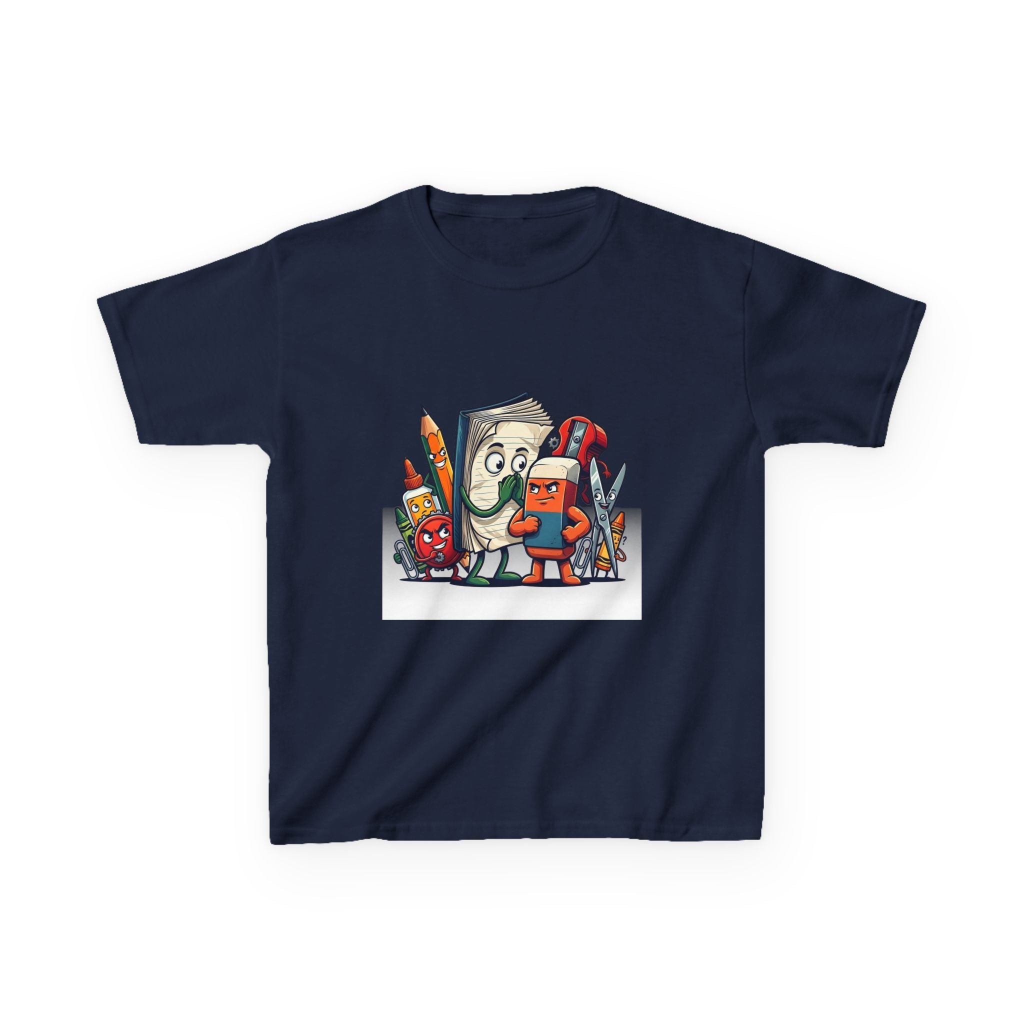 Kids Cartoon T-Shirt - Mischievous School Supplies & Stationery