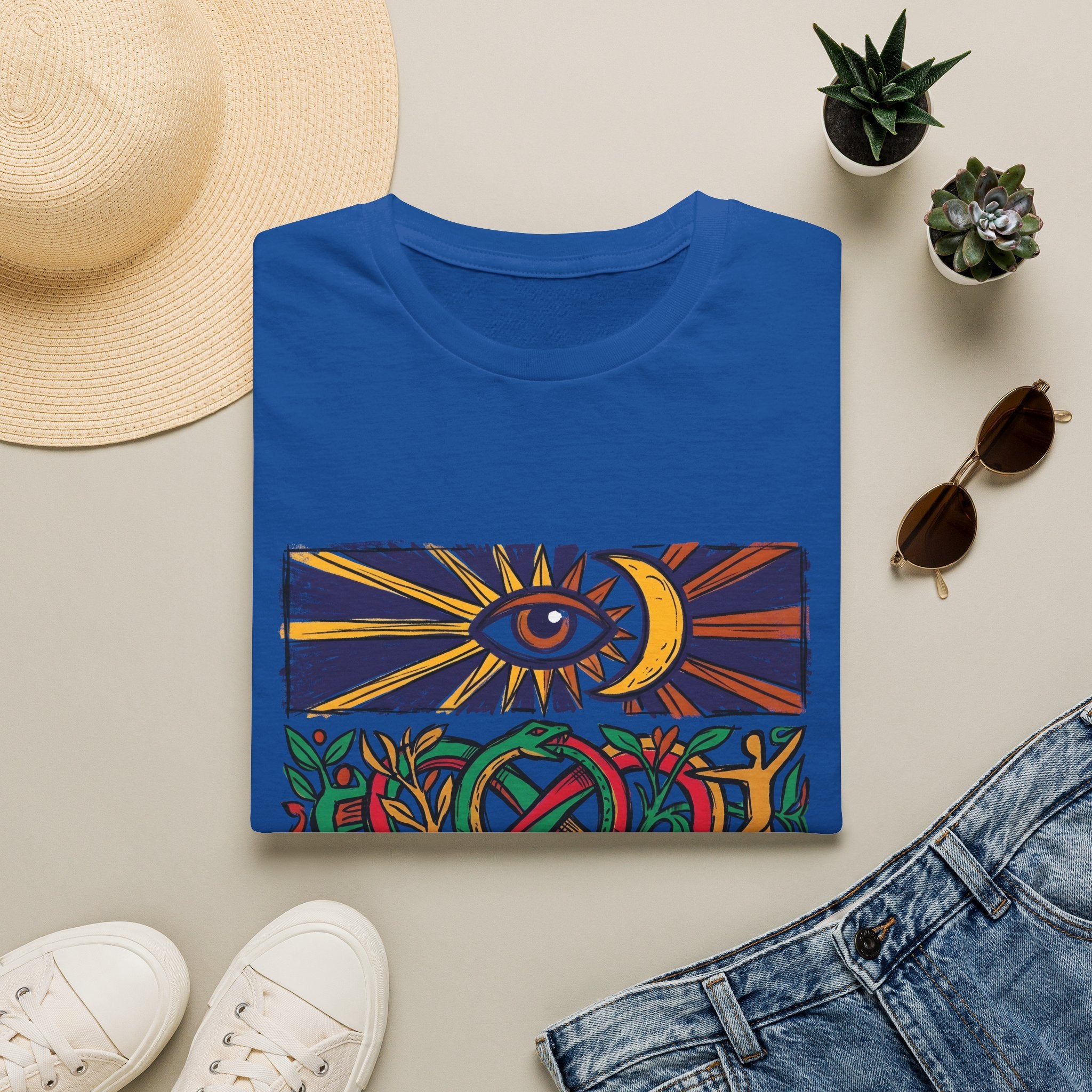 Unisex T-Shirt - Cosmic Folk Art Eye & Snake | Spiritual Nature