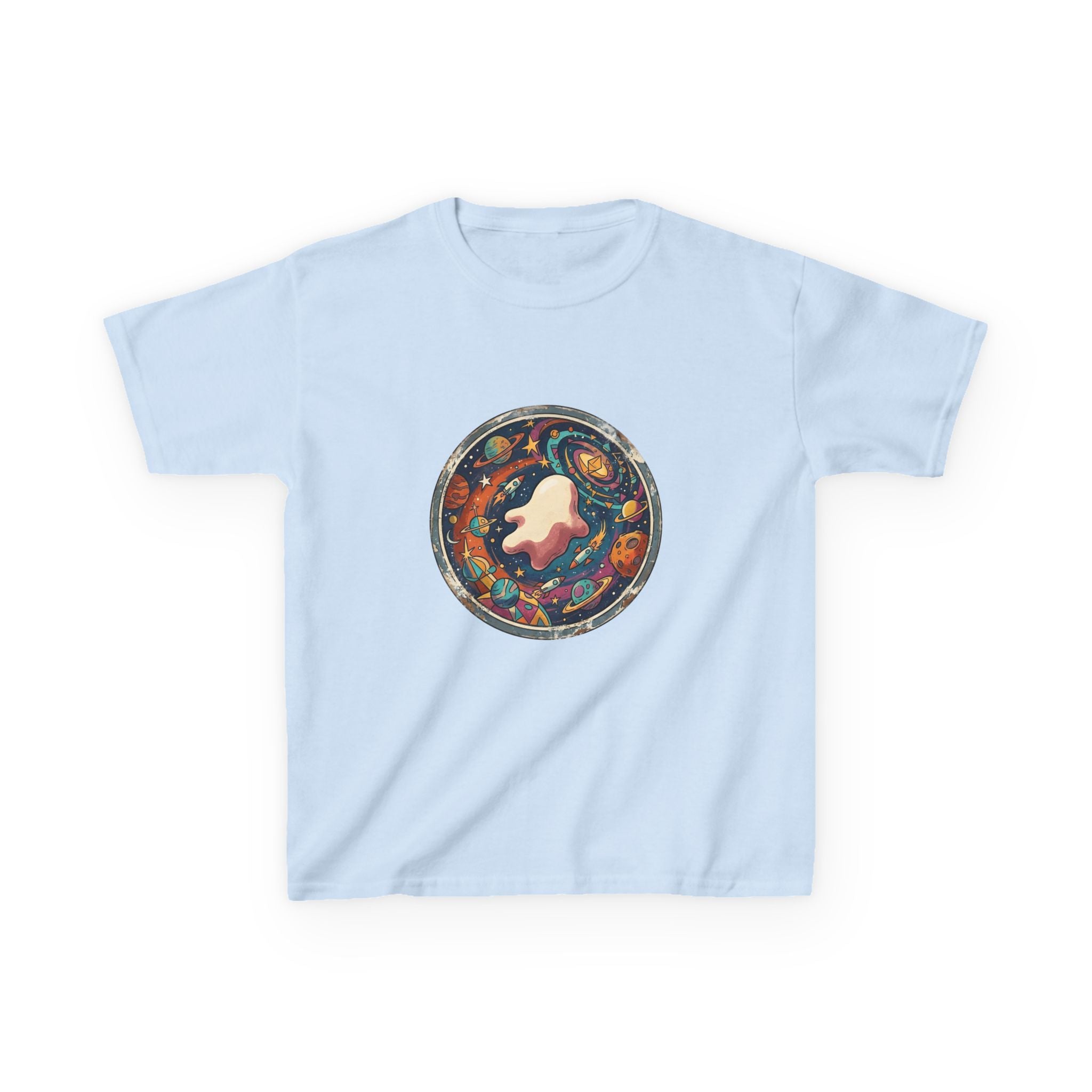 Kids T-Shirt - Whimsical Space Ghost & Planets | Retro Adventure