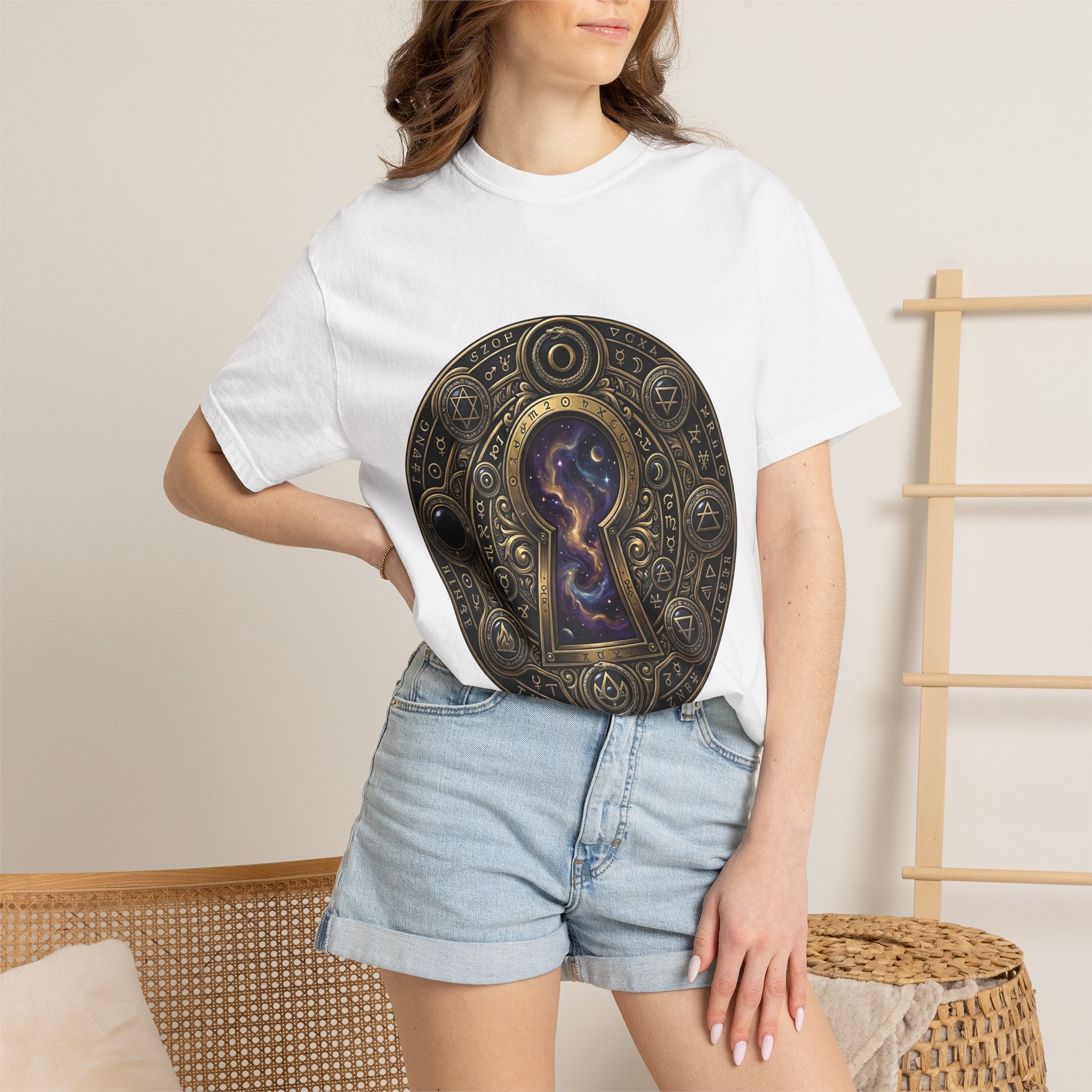T-shirt - Celestial Keyhole Galaxy | Occult Alchemical Gold