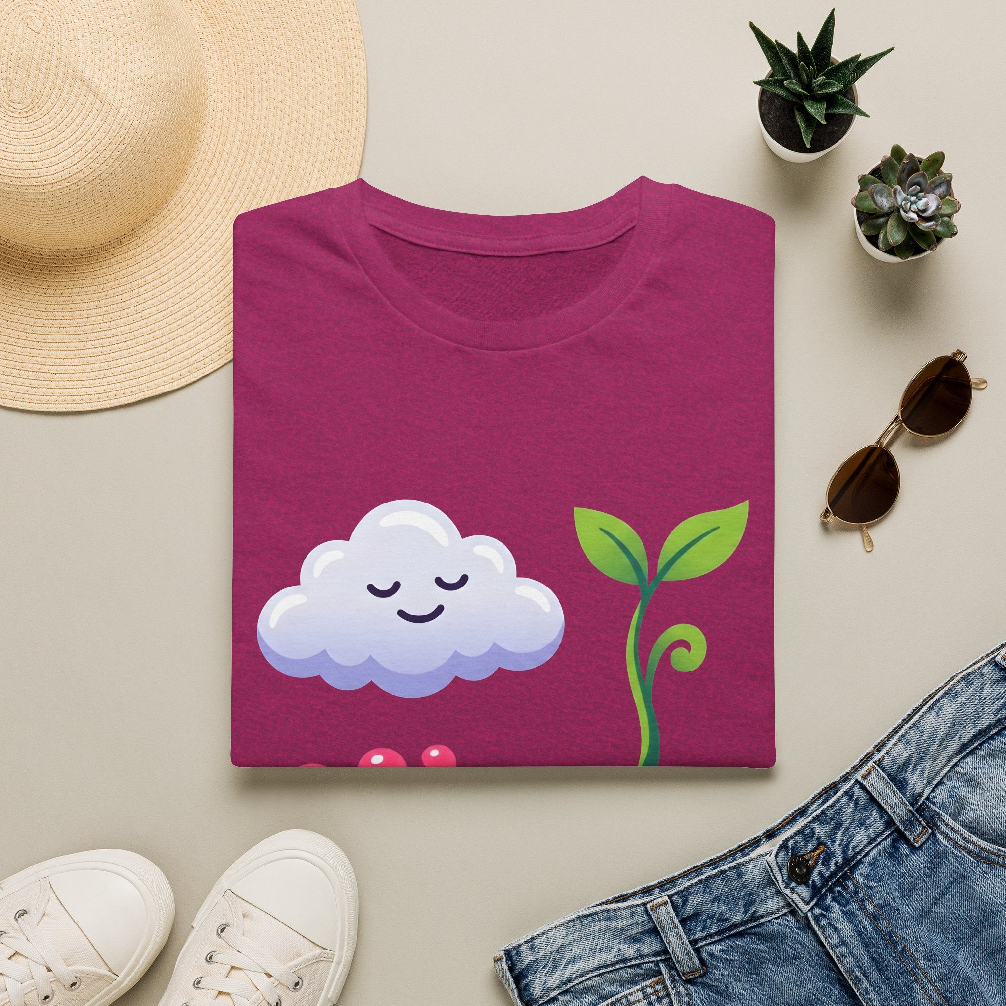 Cute Nature T-Shirt - Whimsical Cloud Sprout Wave Design | Unisex