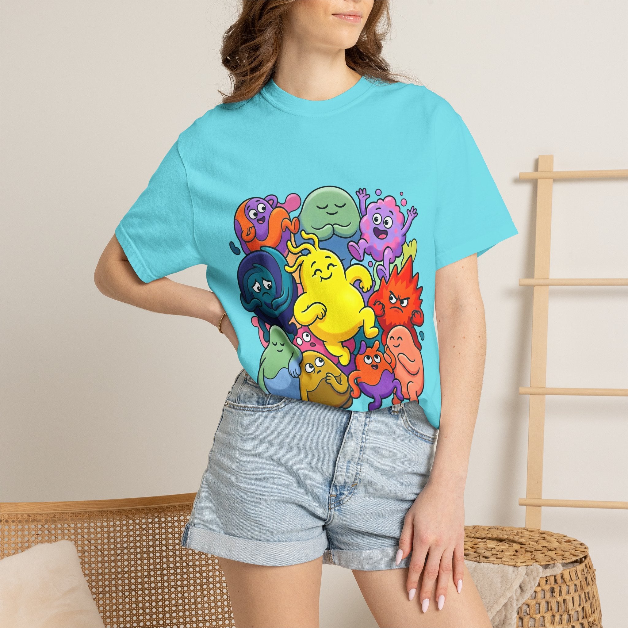 Unisex Garment-Dyed T-Shirt - Diverse Emotional Cartoon Creatures