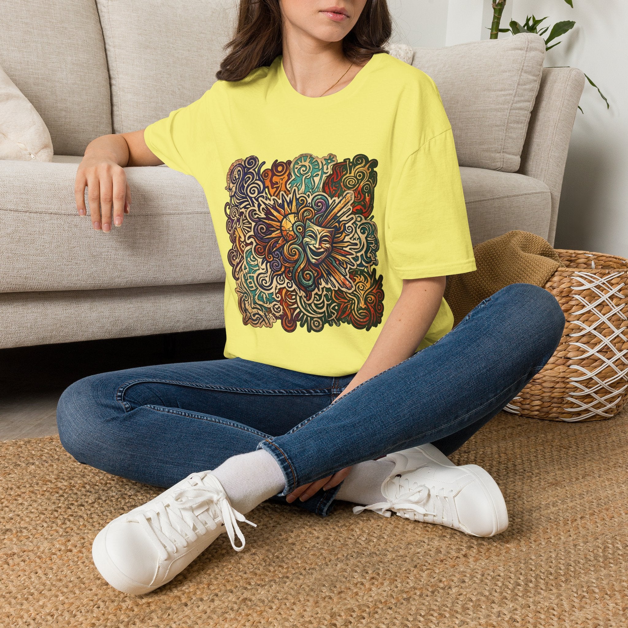 Unisex T-Shirt - Retro Psychedelic Theater Comedy Mask | Abstract Art