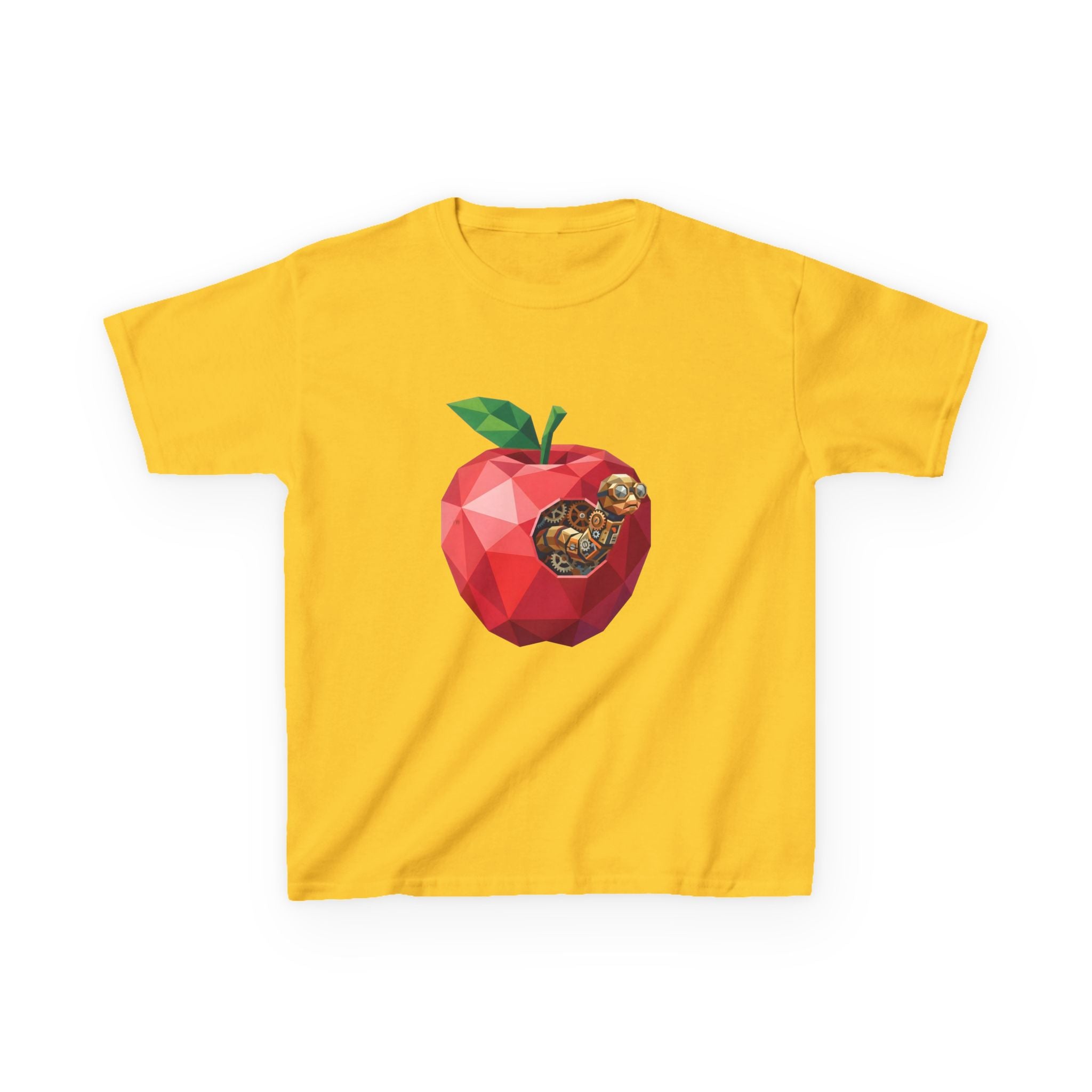 Kids Steampunk T-Shirt - Low Poly Geometric Mechanical Apple Worm