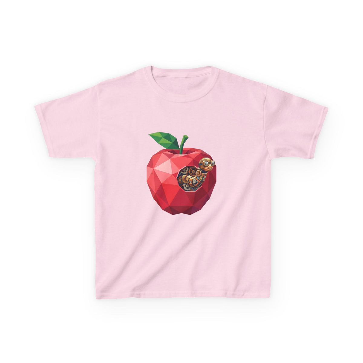 Kids Steampunk T-Shirt - Low Poly Geometric Mechanical Apple Worm