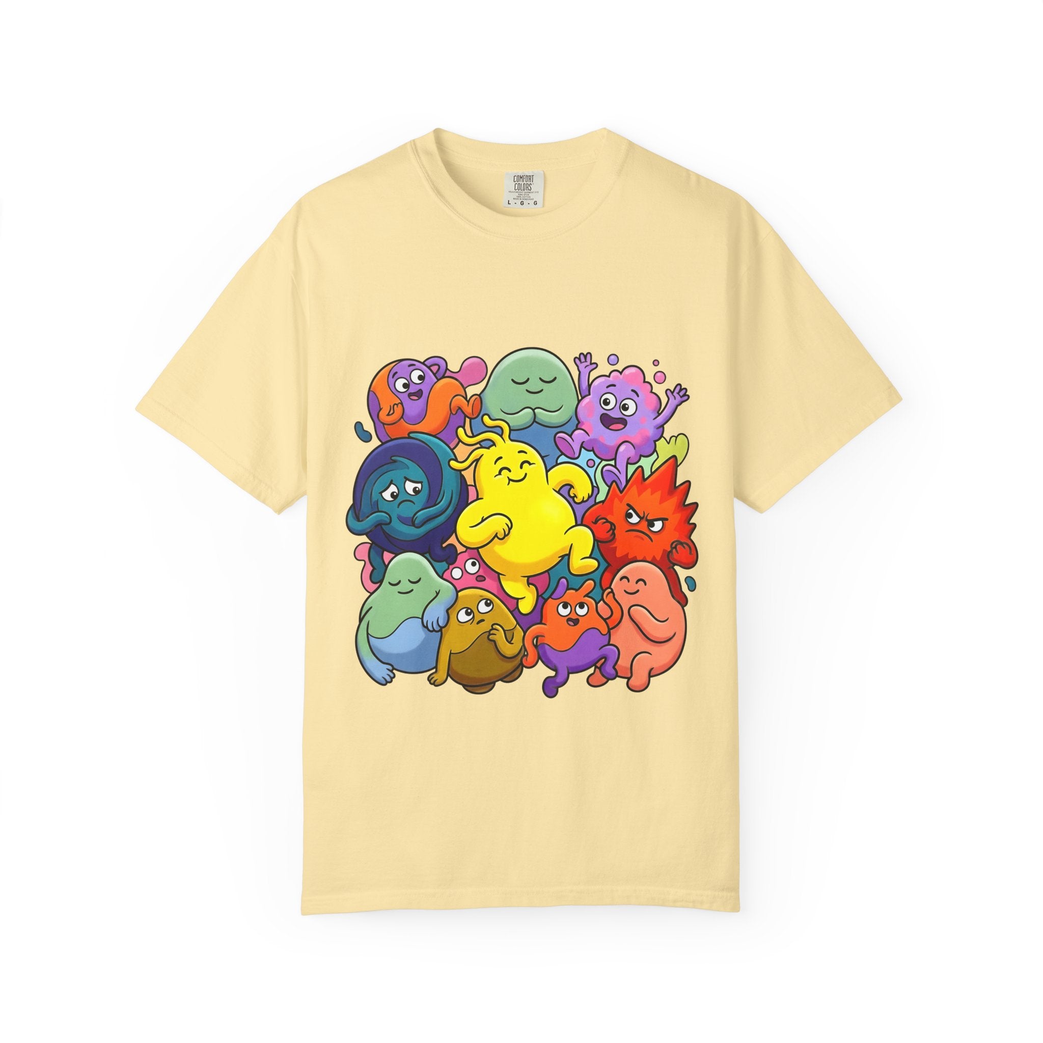 Unisex Garment-Dyed T-Shirt - Diverse Emotional Cartoon Creatures
