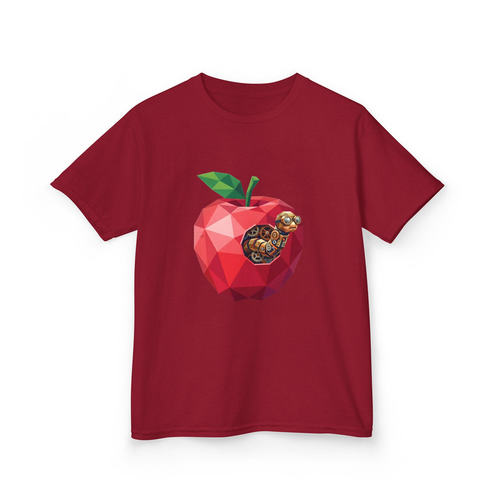 Kids Steampunk T-Shirt - Low Poly Geometric Mechanical Apple Worm