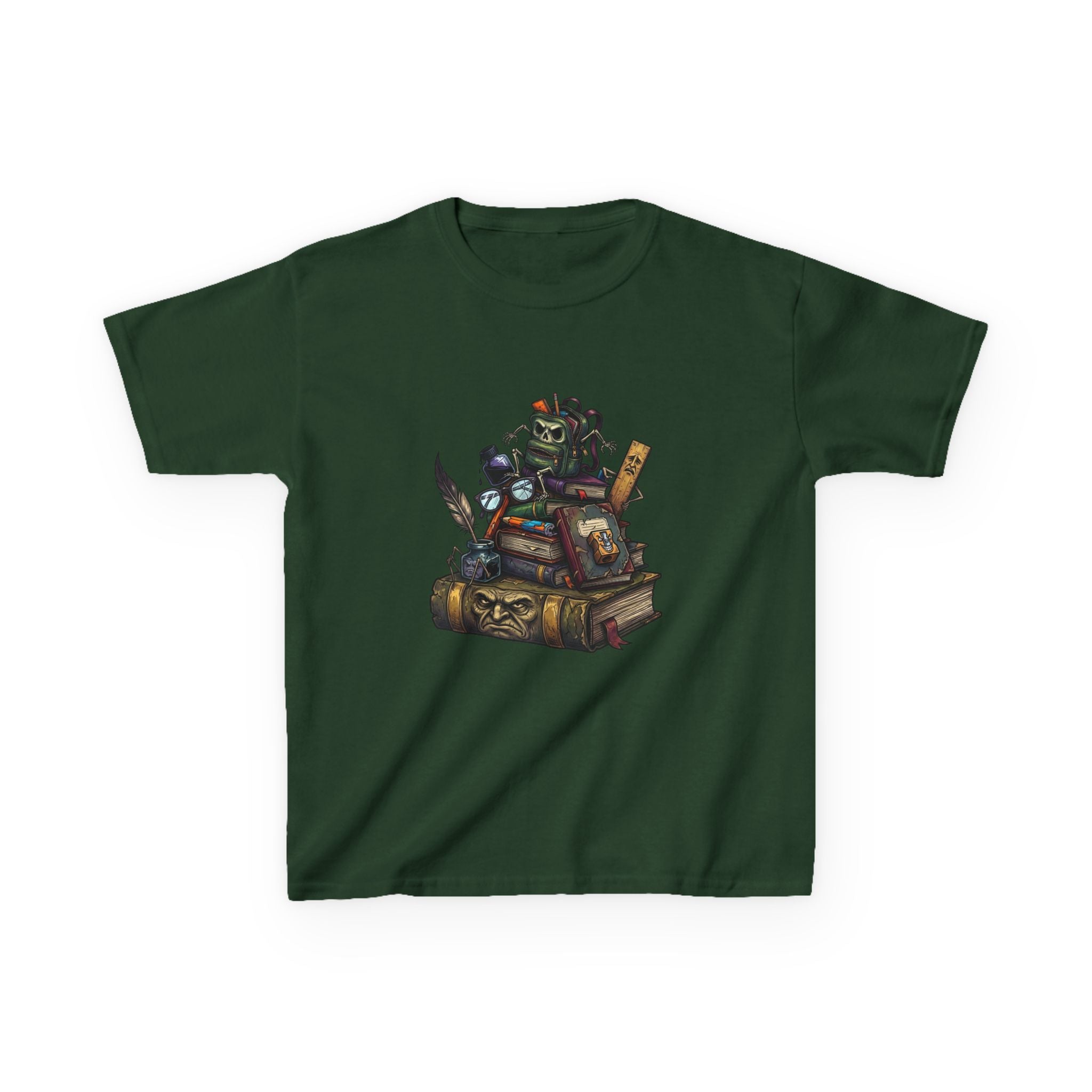 Kids Dark Academia Tee - Macabre School Supplies Skull