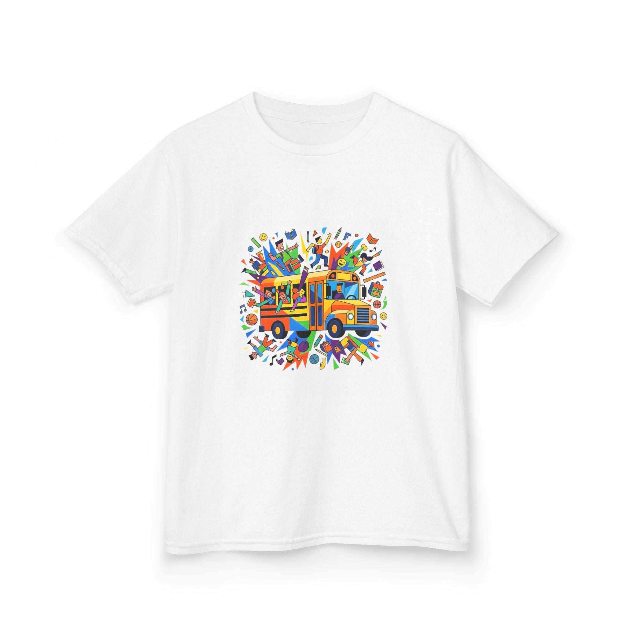 Kids Back to School Tee - Colorful School Bus & Student Shirt