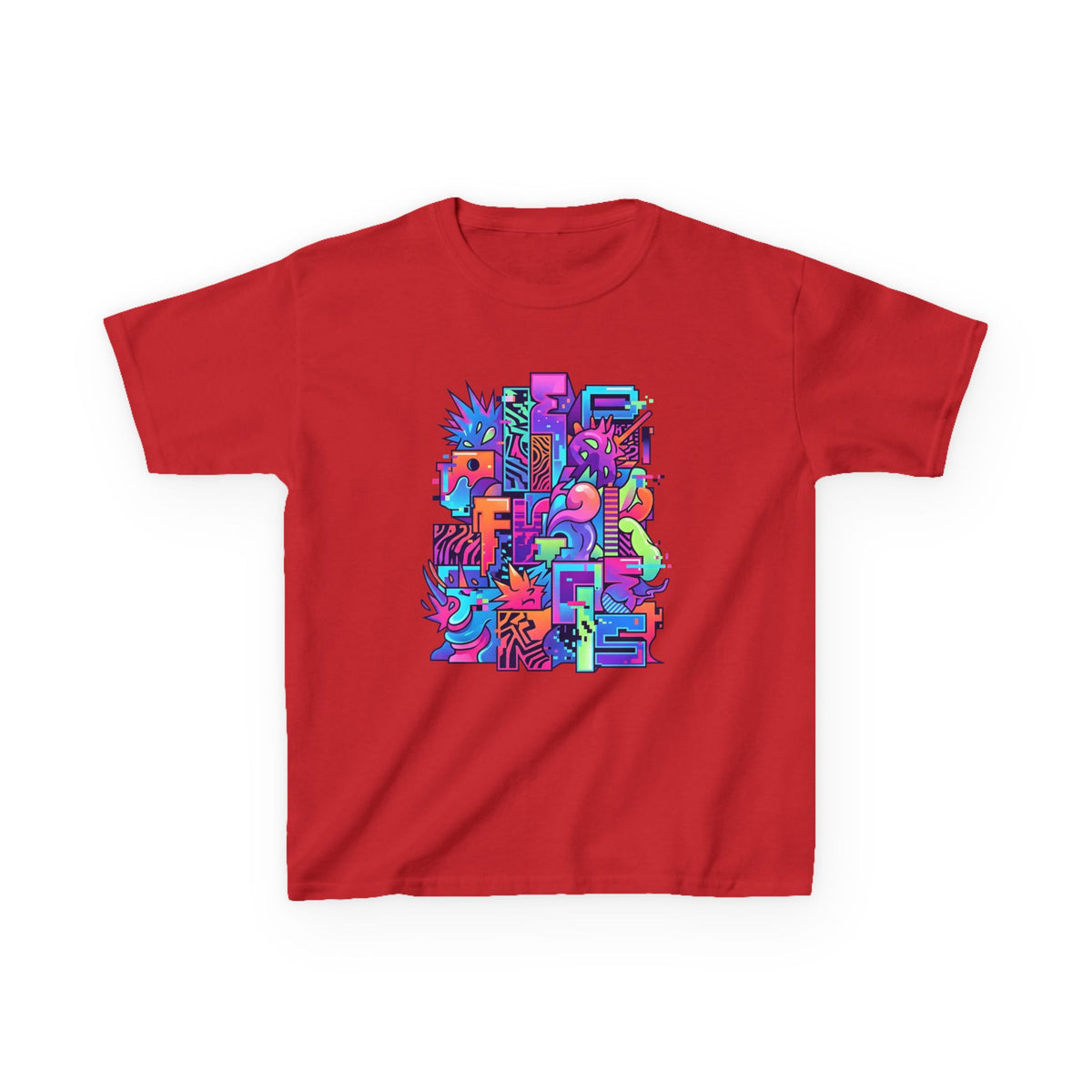 Kids Glitch Art Tee - FUNGUS Neon Cyberpunk Design | Retro