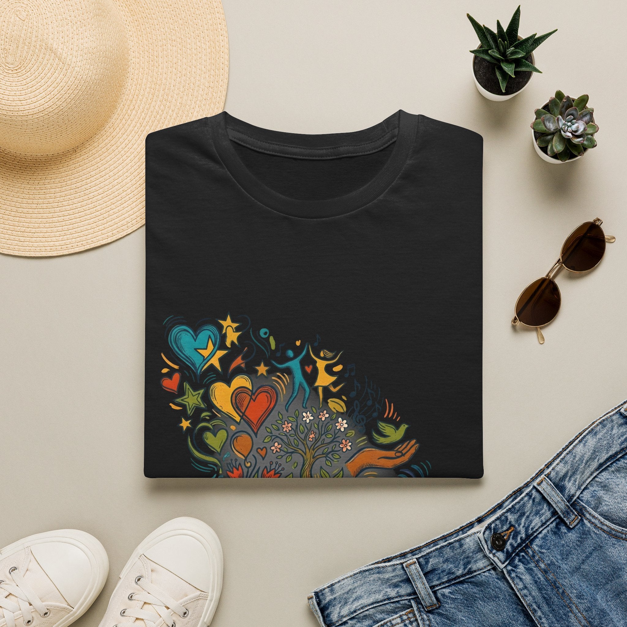 Unisex T-Shirt - Groovy Folk Art Love & Peace | Vibrant Community