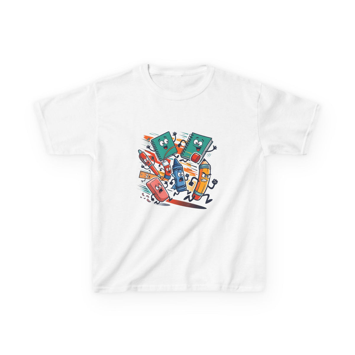 Kids Back to School Tee - Playful School Supplies Cartoon