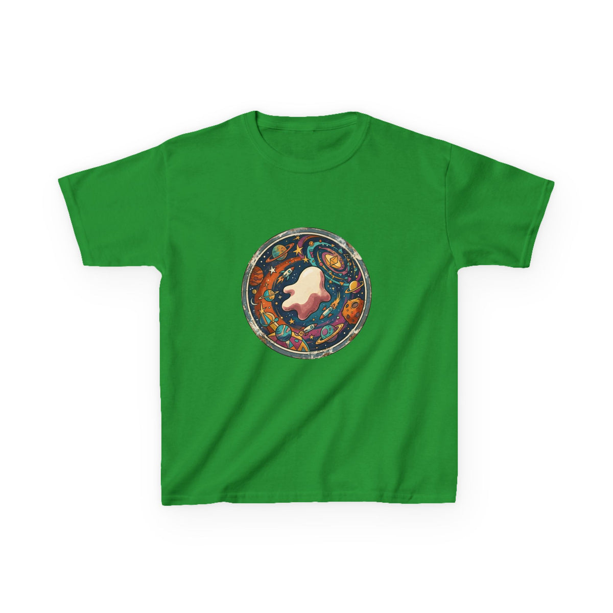 Kids T-Shirt - Whimsical Space Ghost & Planets | Retro Adventure
