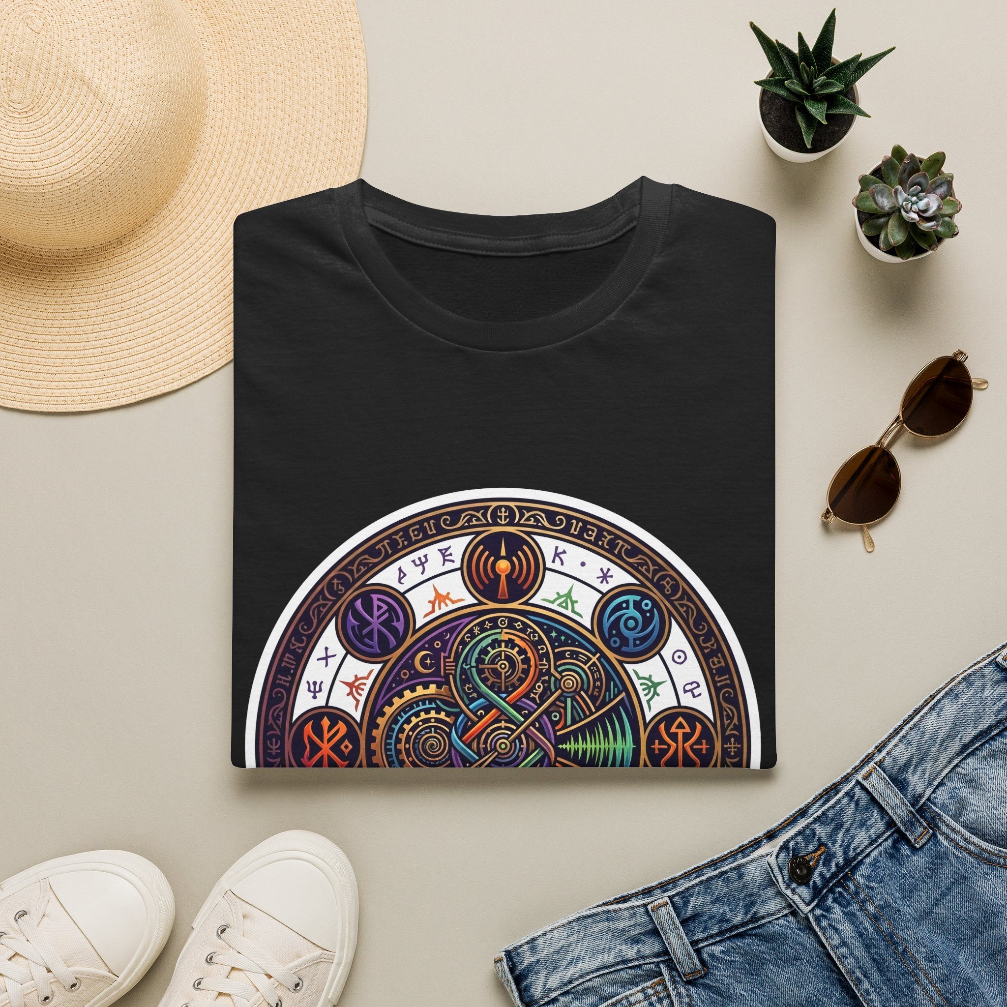 Unisex Steampunk T-Shirt - Ornate Mystical Mandala & Gears
